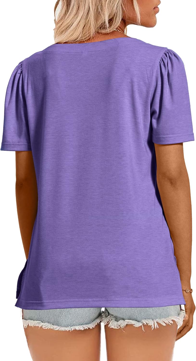 JomeDesign Womens Tops Casual Short Sleeve Square Neck Shirts Puff Sleeve Tshirts Loose Casual Blouse Summer Tee - Image 3