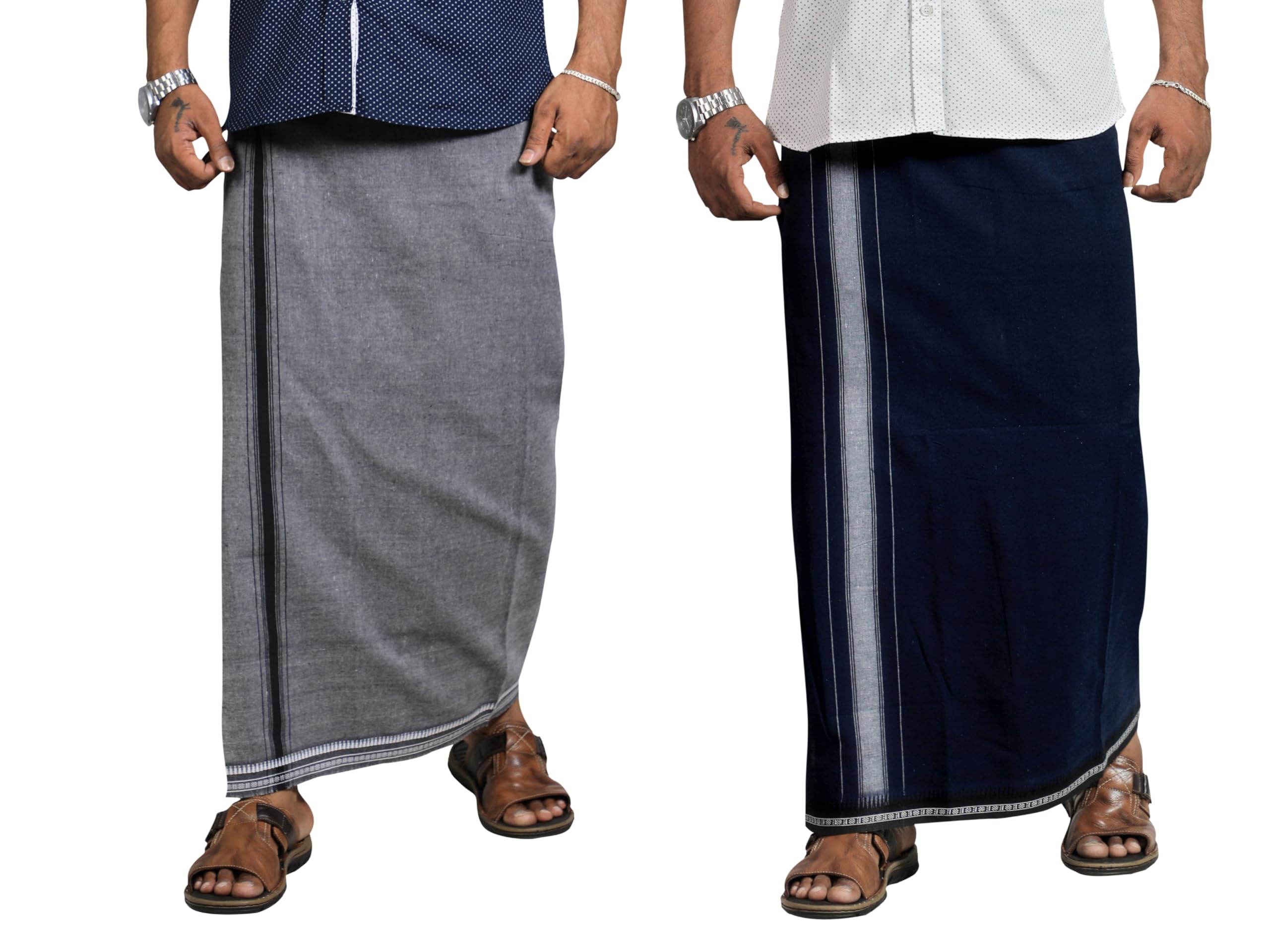 PRAKASAM COTTONMens Cotton Kerala Thalapathi Border Single (1.28x2.00 mtrs) Dhoti for Mens