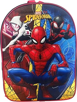 Ruz Spider-Man Kid's Licensed 15 Inch School Bag Backpack (Black-Red-Blue)