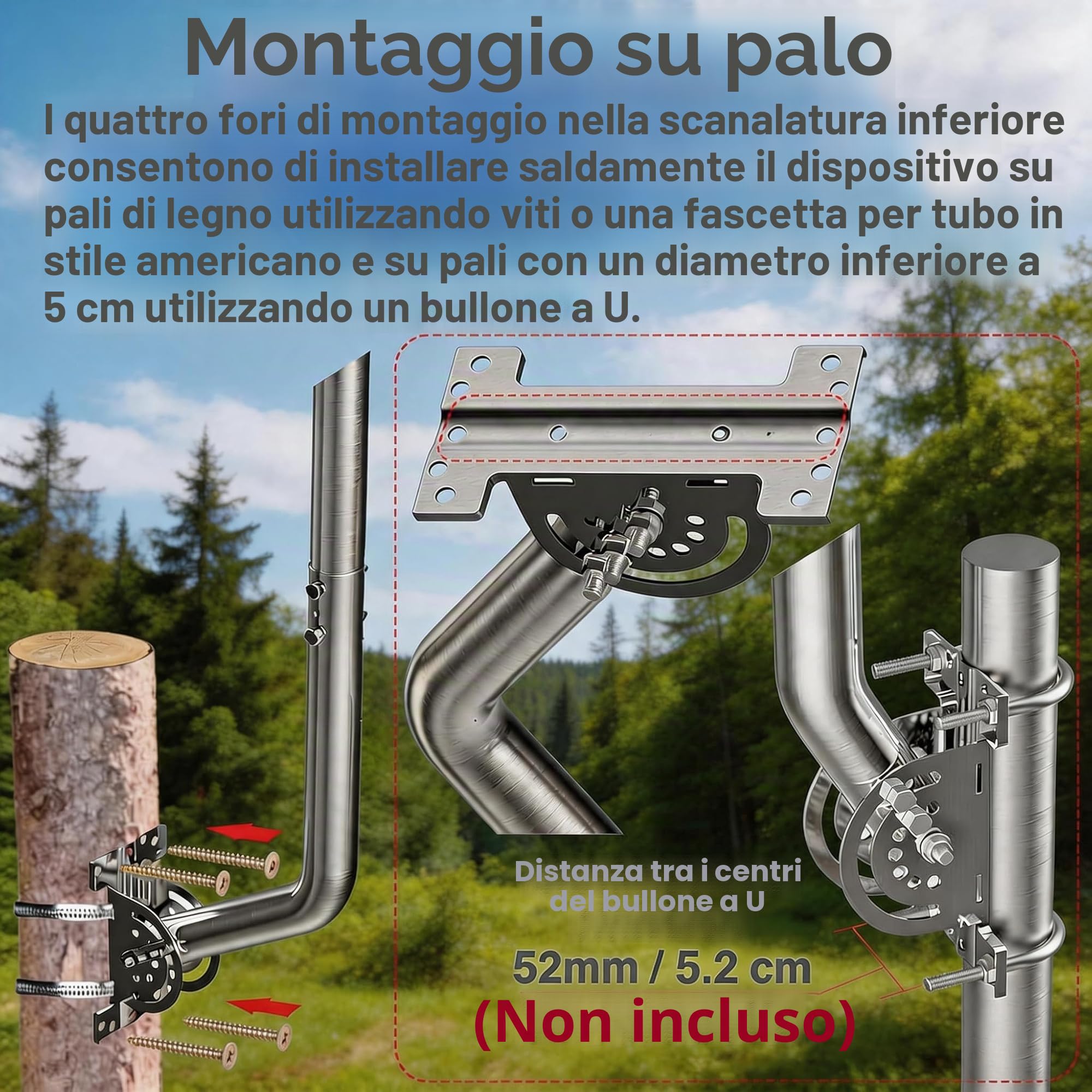 134 cm Supporto da parete per antenna regolabile – 430 in acciaio inox J-Pole per Star link (adattatore necessario), antenne TV, stazioni meteo – diametro esterno 3.5 cm base pivot (argento)