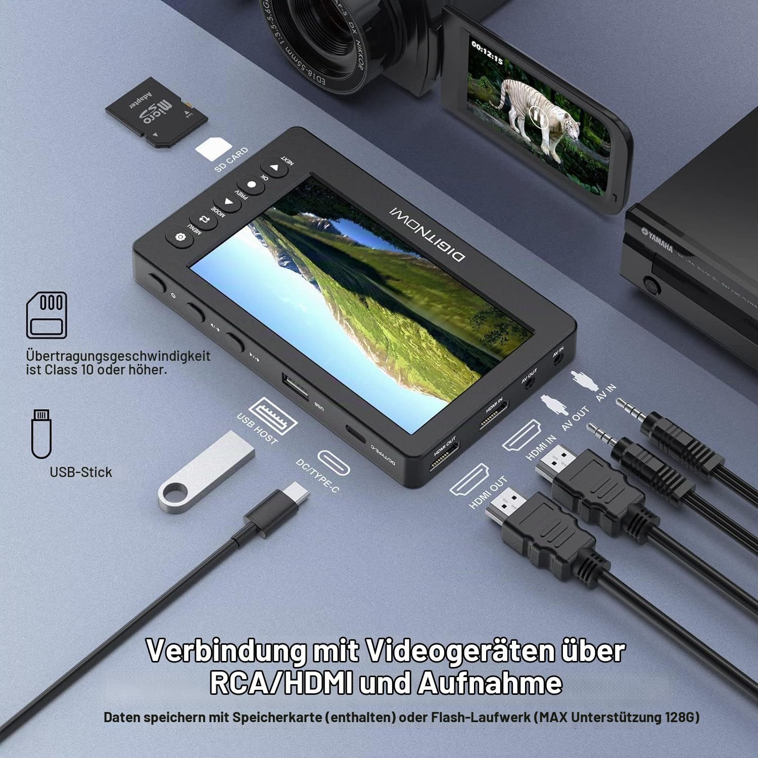 VHS zu Digital Konverter, HD Video Grabber, 1080P 60FPS Video zu Digital Converter, Aufnehmen von Video und Audio von VCR, VHS, Hi8, DVD, Camcorder (Schwarz Mini DV Abspielgerät)