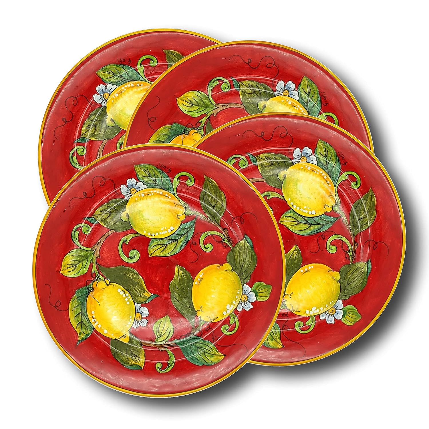 Italian Ceramic dinnerware set - Hand Painted kitchen Dishes sets for 4 - Made in ITALY Tuscany - Italian Pottery dinner plates - Home Decor Lemon red