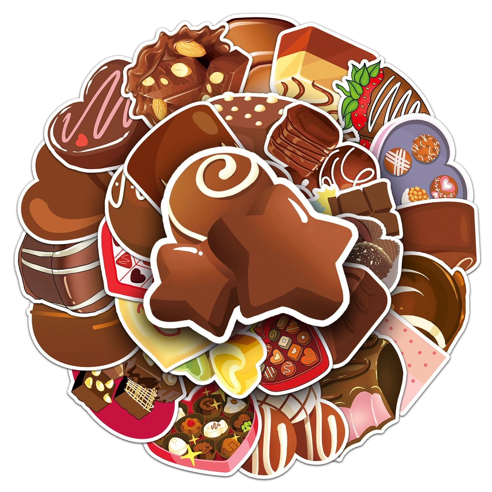 50Pcs ChocolateWaterproof Vinyl Decals for Water Bottles Laptop Luggage Cup Computer Mobile Phone Skateboard Cartoon Cute Chocolate Stickers Pack Stickers for Kids,Toddlers,Teens,Girls