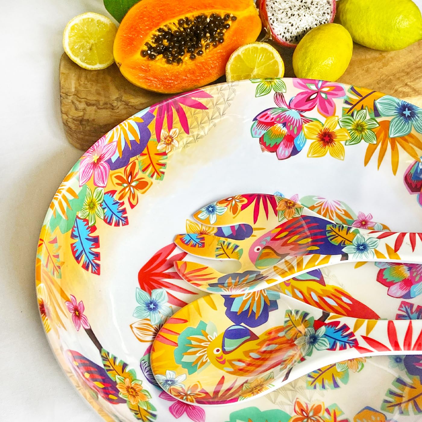 Les Jardins de la Comtesse - Grand Saladier en Mélamine - Perroquets de Bahia - 4L / Ø 31 cm - Multicolore - Service de Table de la Vaisselle Quasi-Incassable MelARTmine