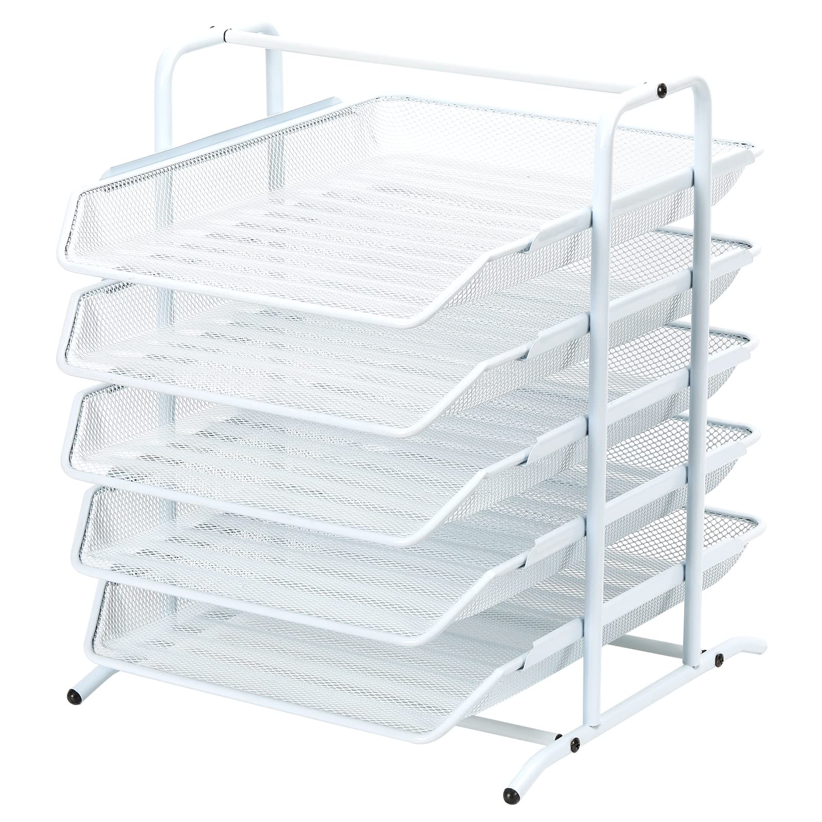 EasyPAG Organizador de 5 niveles de malla A4 en bandeja para escritorio de oficina, organizador de documentos y cartas, color blanco