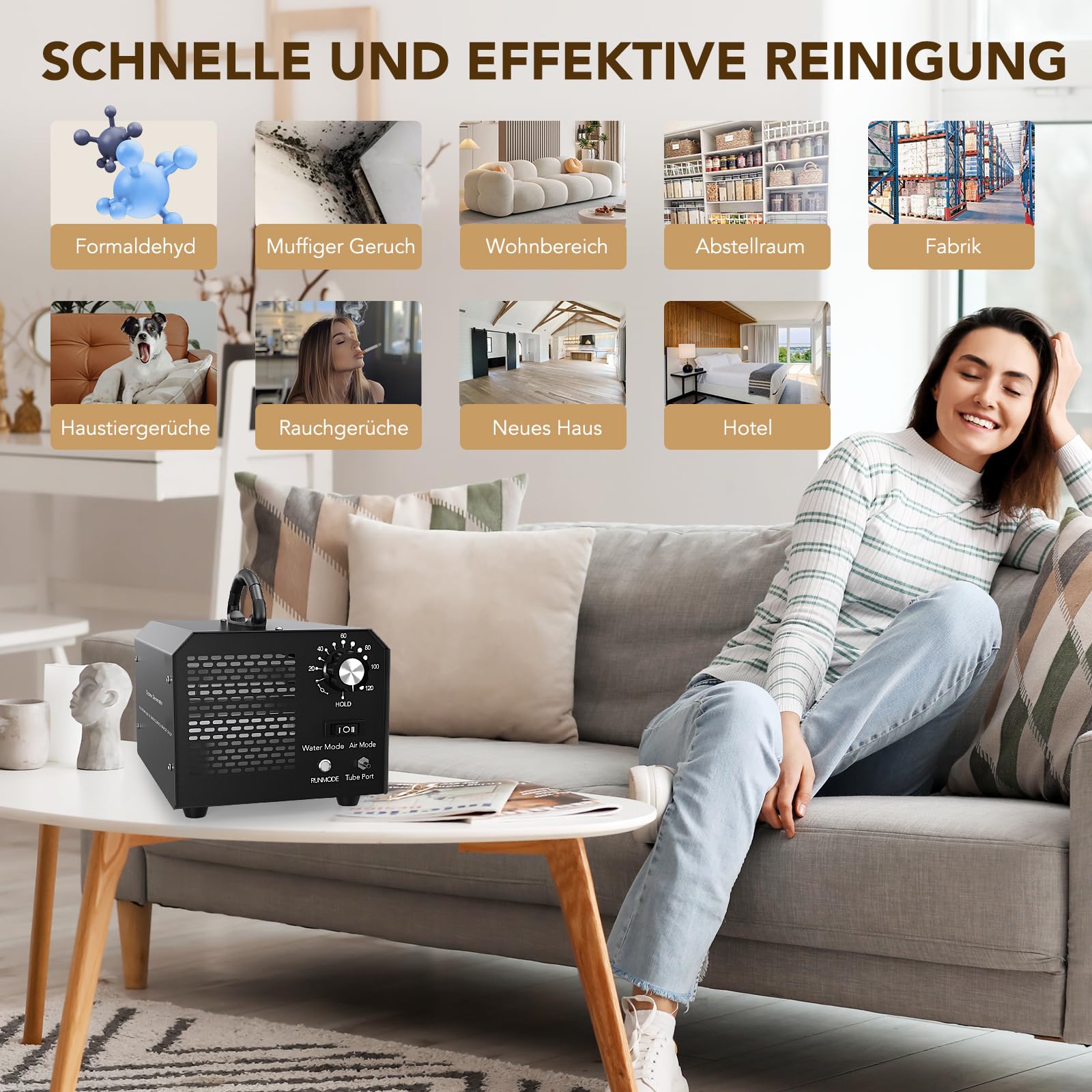 Ozongenerator, FELLAT 30,000 mg/h luftreiniger mit Wasser und Luft Modus, Geruchskiller bis zu 300㎡, Ozongerät Desodorierer mit Zeitschaltuhr für Haustiergerüche Küchengerüche Reinigen Obst Gemüse