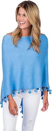 Caroline Grace by Alashan - Poncho de mezcla de cachemira con borlas, talla única, ligero, suave, acogedor y versátil