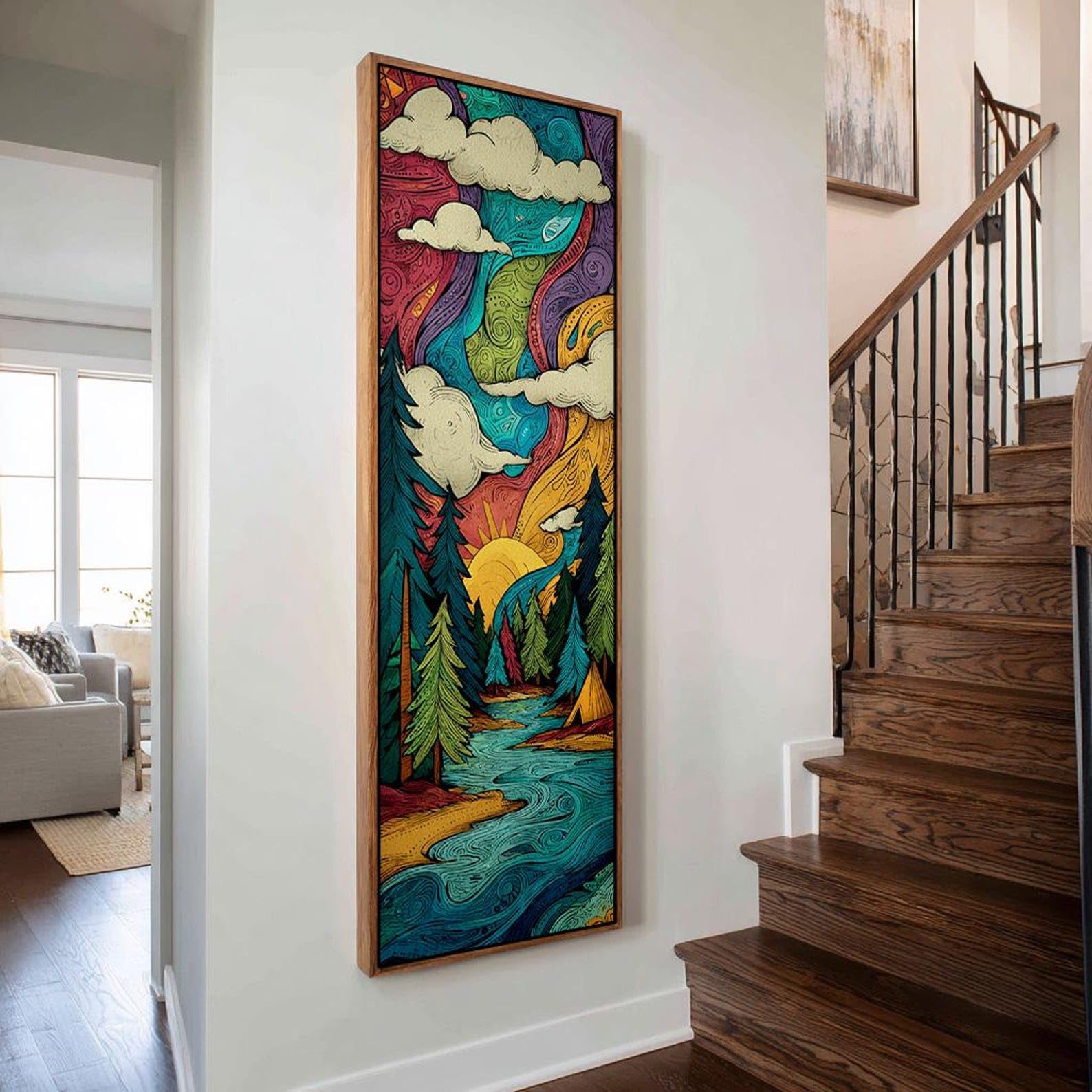 YUSUZHU Quadro su tela verticale, alto e stretto, ideale per sala da pranzo, soggiorno o camera da letto. Opera d'arte lunga e stretta (20x60 cm/cornice interna).