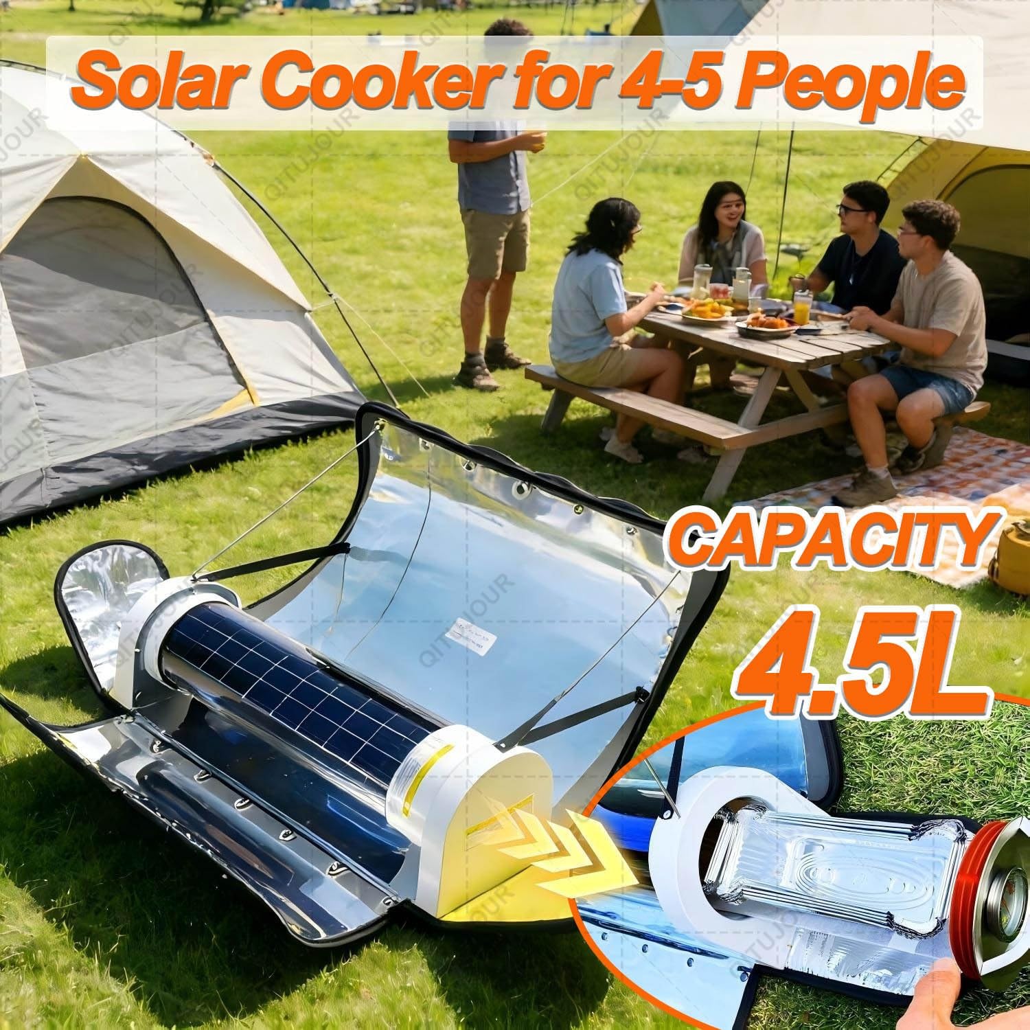 Solarna kuchenka grillowa, składana kuchenka kempingowa ze stali nierdzewnej, przenośny piekarnik solarny 4,5 l dla 4-5 osób, idealna na kemping na świeżym powietrzu i w podróży