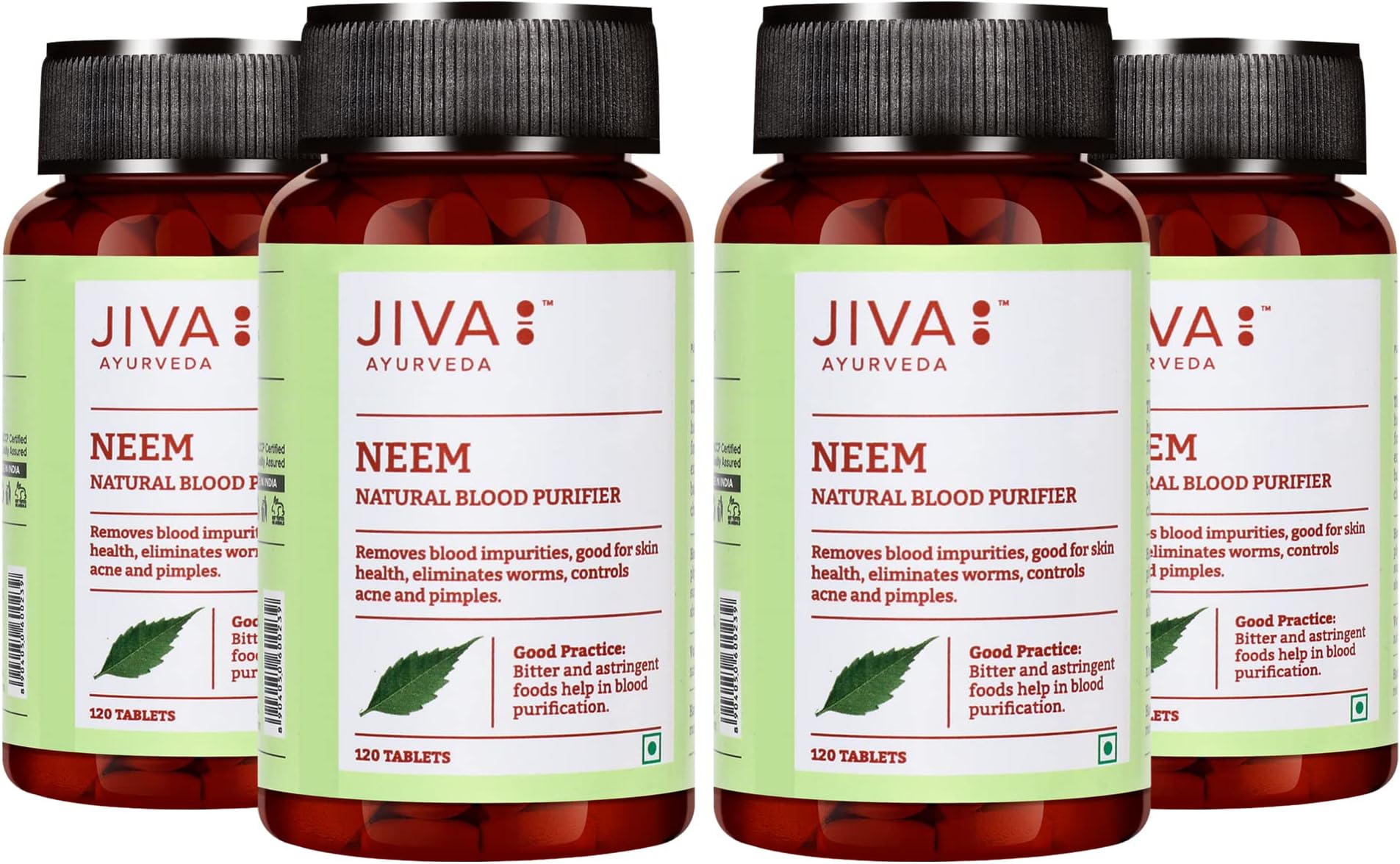 Jiva Ayurveda Neem Tablets 500mg 480 Tablet | Helps to Remove Impurities, Good For Skin | Helps To Control Acne & Pimples - 120 Tablet (Pack of 4)