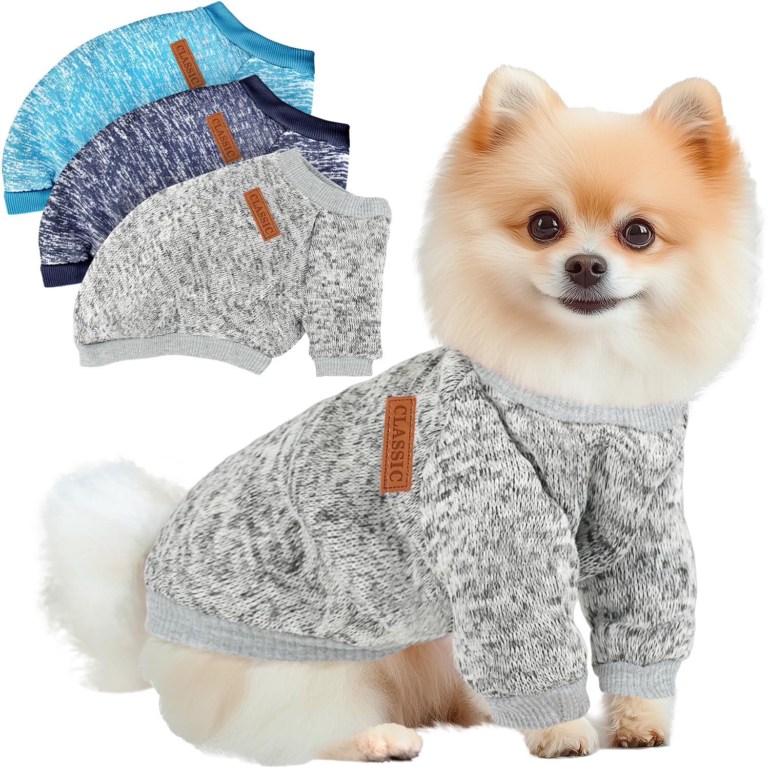 3 Pack Sweaters for Small Dogs, Girls and Boys - Winter Fleece Clothes, Warm Soft Sweatshirt Outfit for Dogs, Cats, and Pets