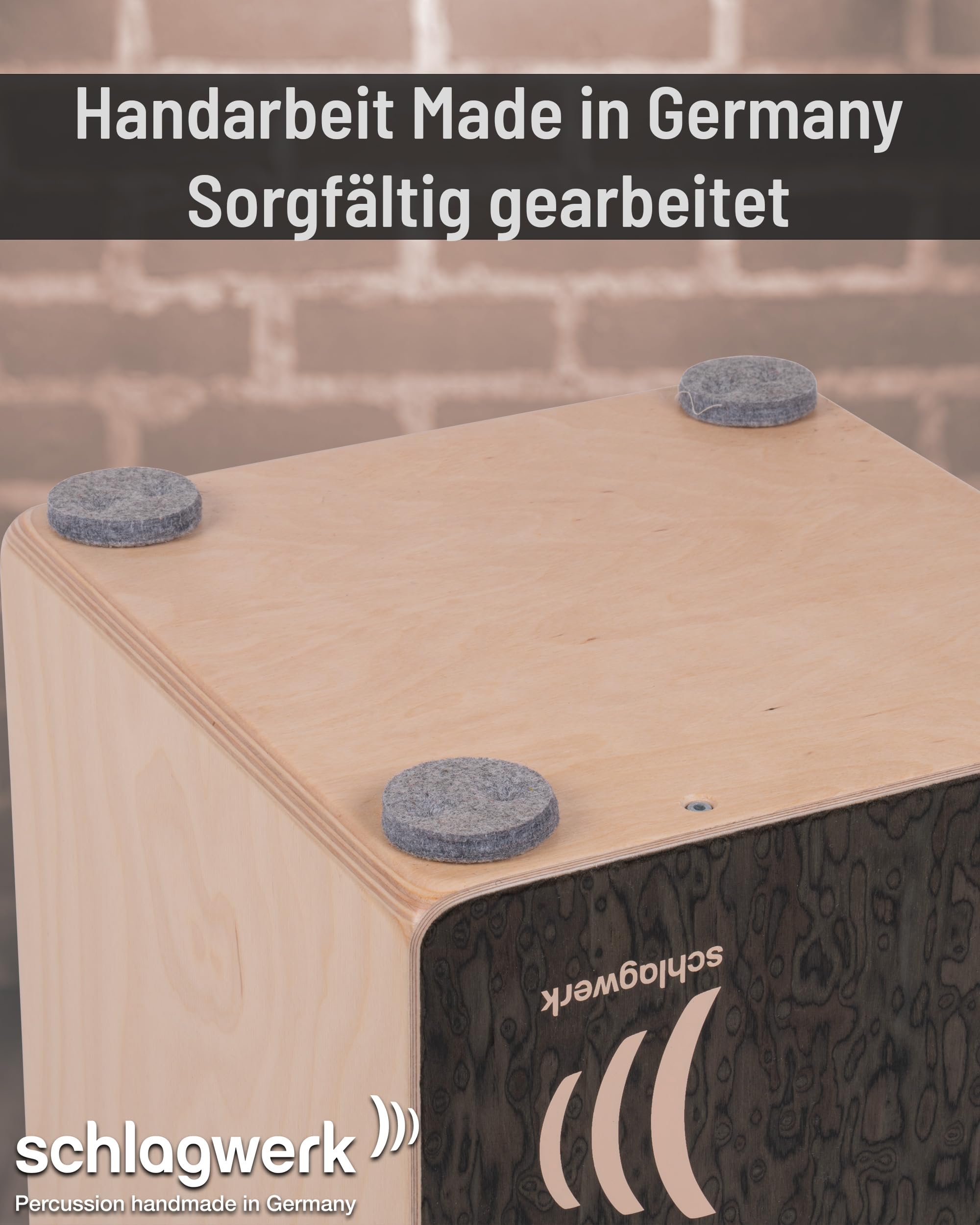 Schlagwerk CP4007 Caron La Perù mit Wurzelholz Furnier - Korpus aus Erle, sehr Edel - stufenlos stimmbare Snare Saiten- Inklusive Sitzkissen - Made in Germany