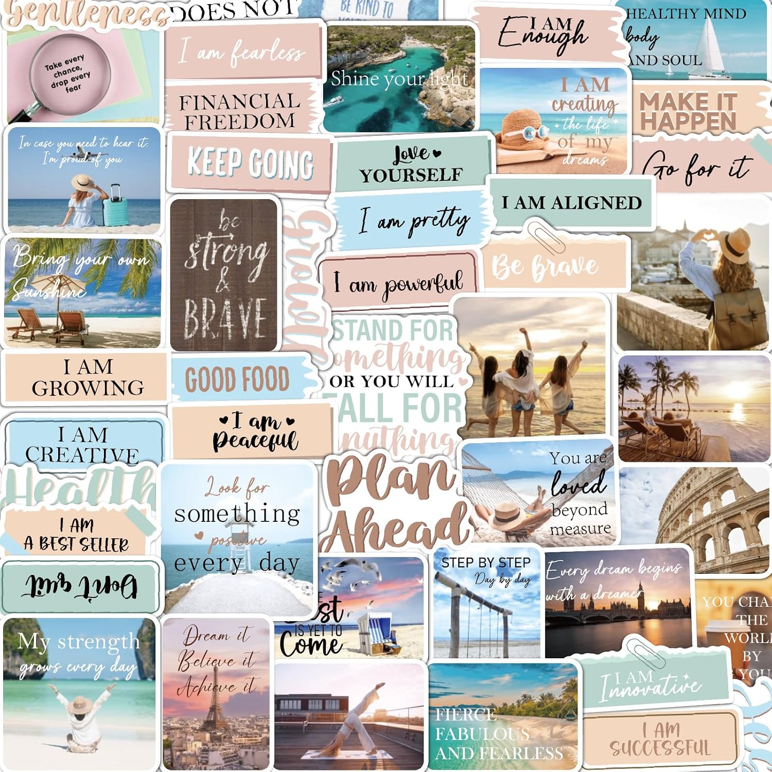 Motivational Affirmations Stickers for Vision Board - 50 Pcs Vemfare Inspirational Water Bottle Sticker for Adults, Positive Waterproof Scrapbook Stickers for Women, Vinyl Decals for Laptop Journal