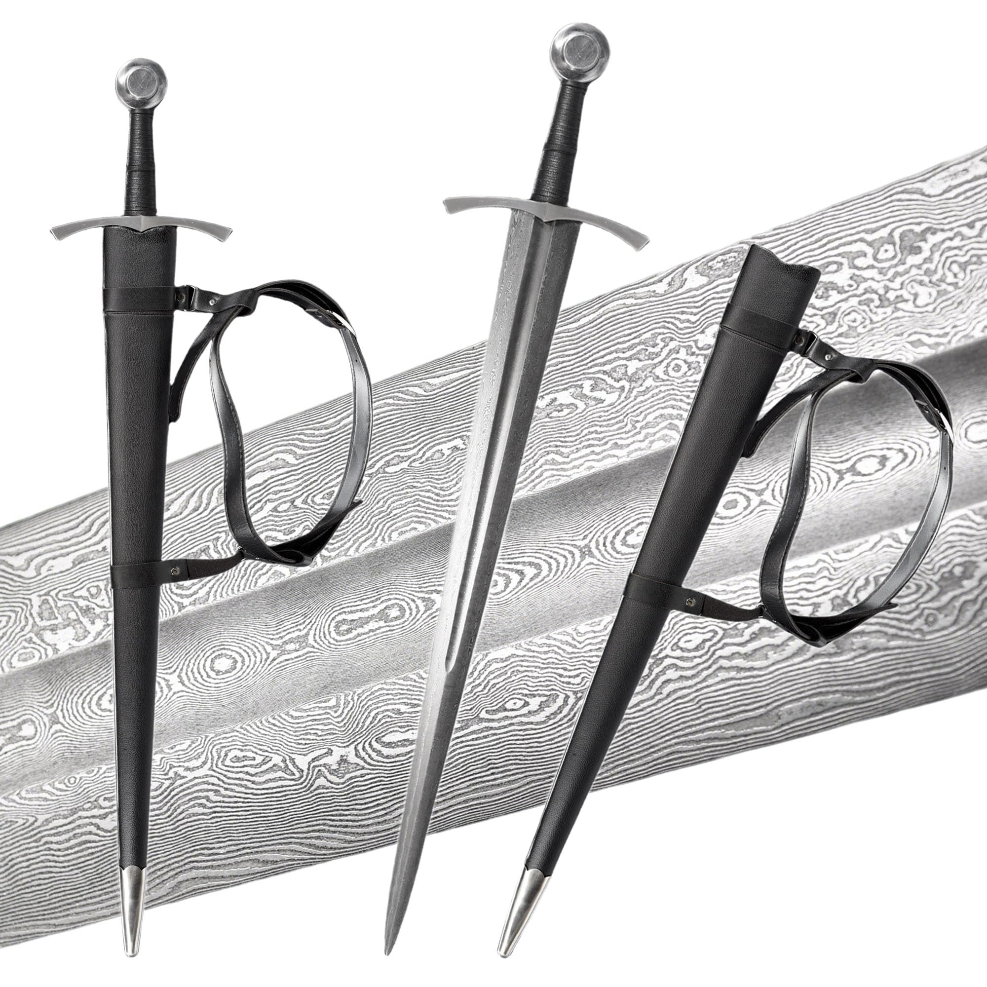 High-Carbon Steel Medieval Knight Combat Sword - Full-Tang Sharp Handcrafted Combat Sword, Practical Weapon, Multi-Purpose for Collecting, Display, and Role-Playing