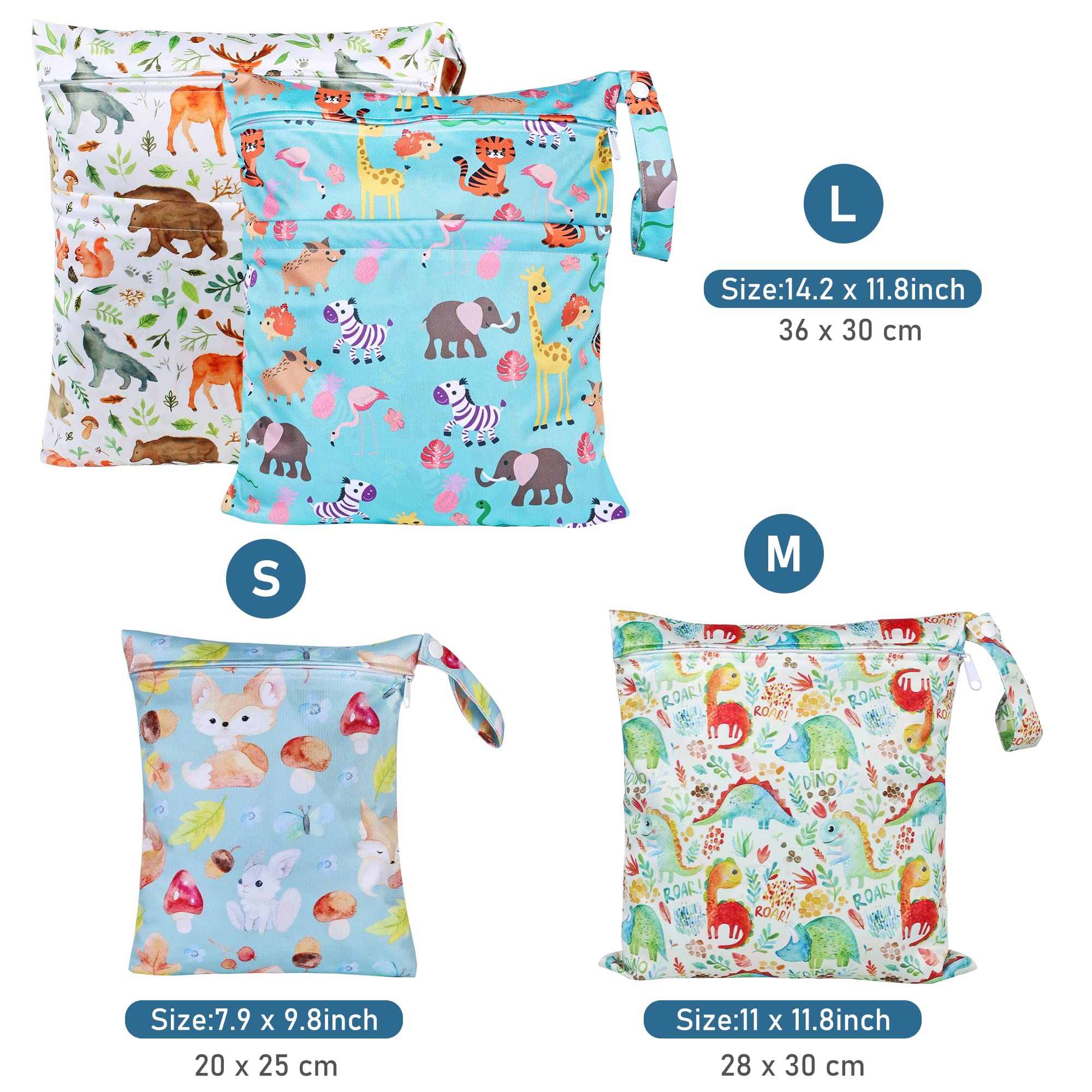 Wet Bag Lot de 4 sacs à couches en tissu imperméables avec fermeture éclair pour bébé et enfant