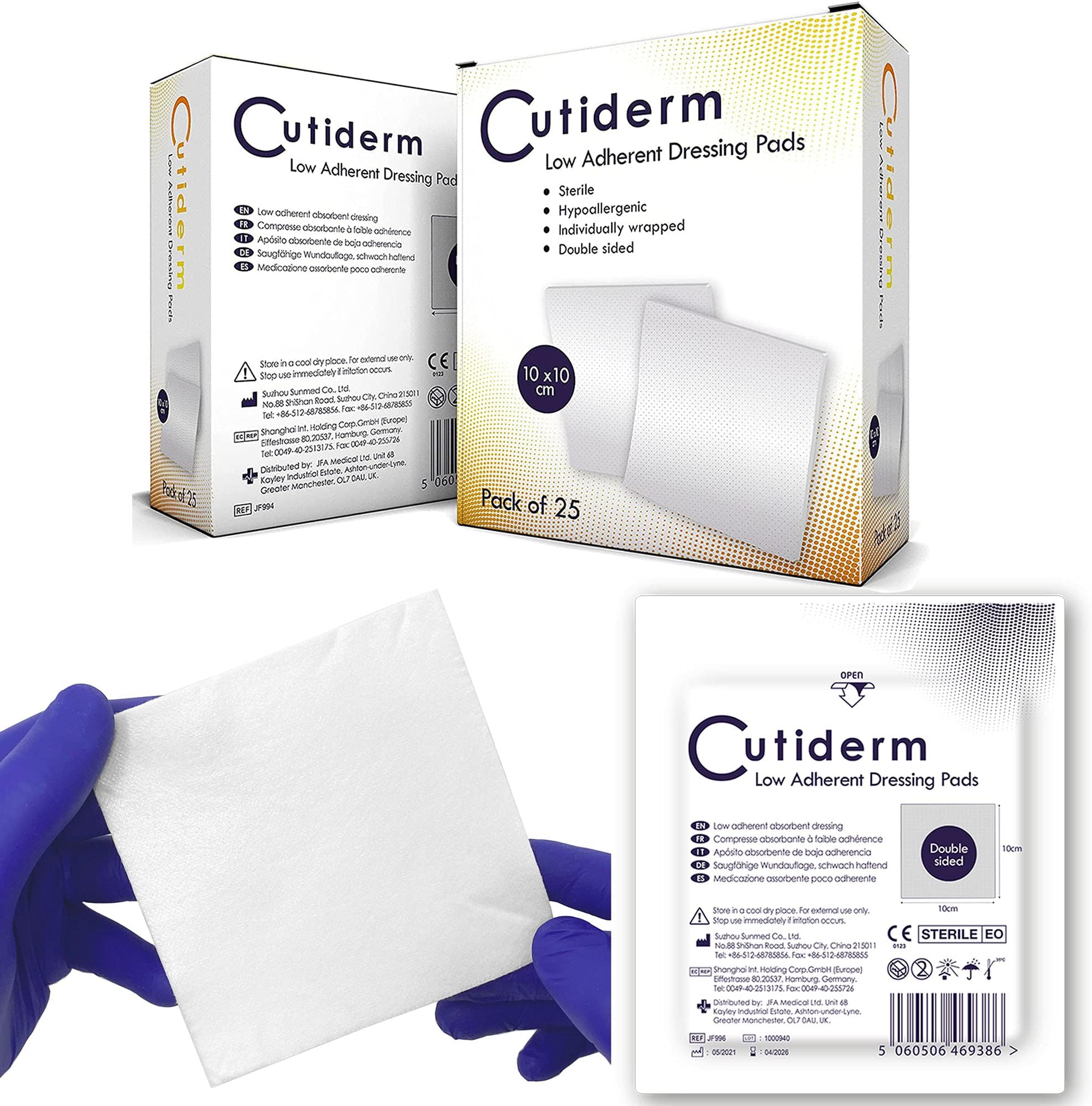Cutiderm Low Adherent Sterile Absorbent Wound Dressing Pad 10cm x 10cm - Box of 25