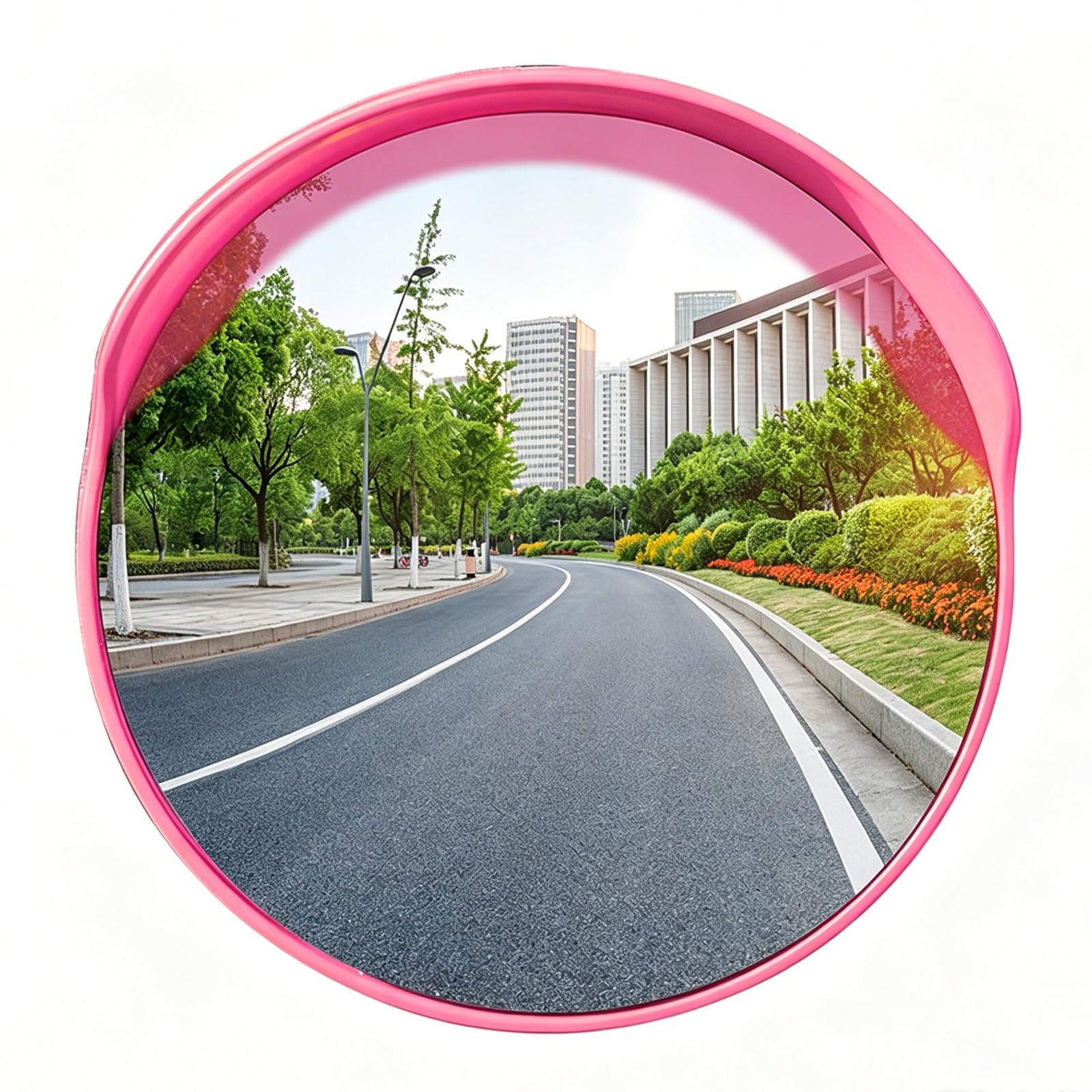 60 cm Espejo Convexo con Soporte de Pared – Gran Angular de Seguridad para Garaje, Almacén, Estacionamiento, Tienda, Oficina, Punto Ciego(Pink)