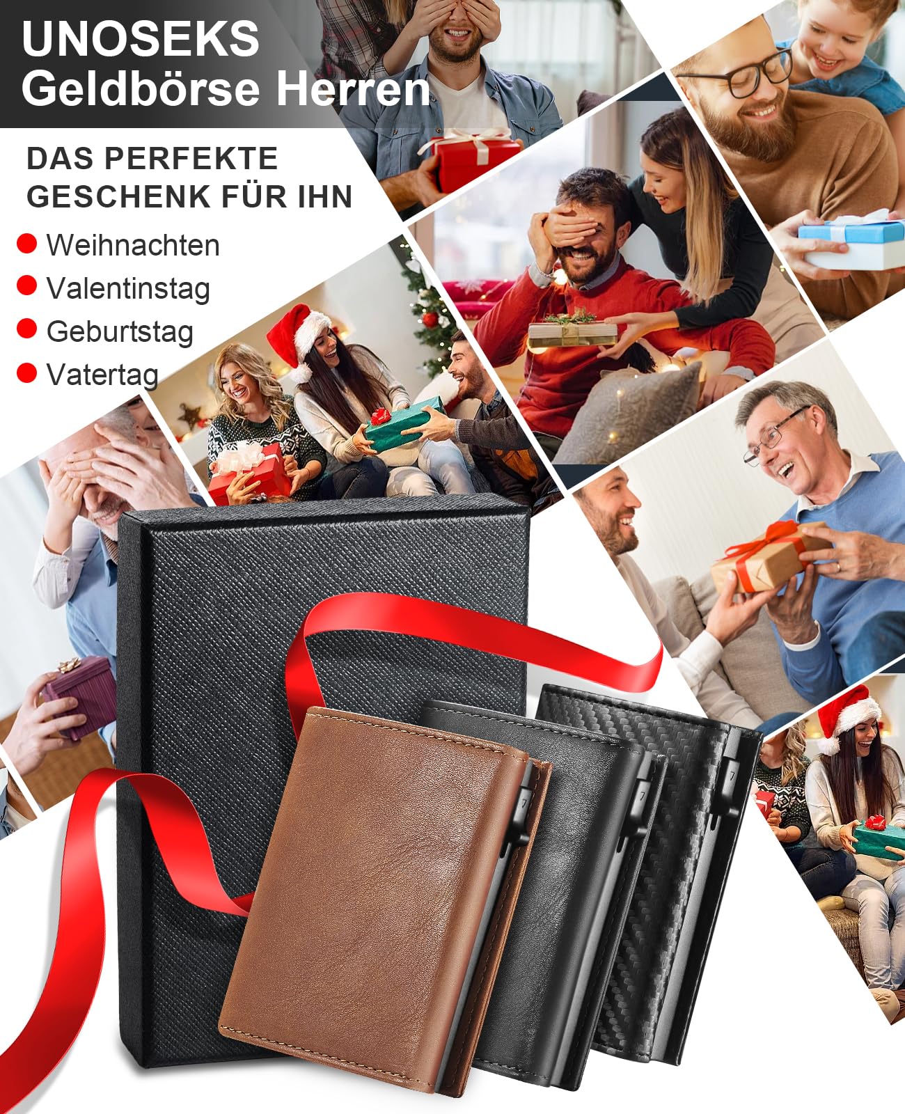 UNOSEKS Cartera para Hombre – Cartera para Hombre con protección RFID, Cartera Delgada con Compartimento para Monedas, Smart Wallets, Negro