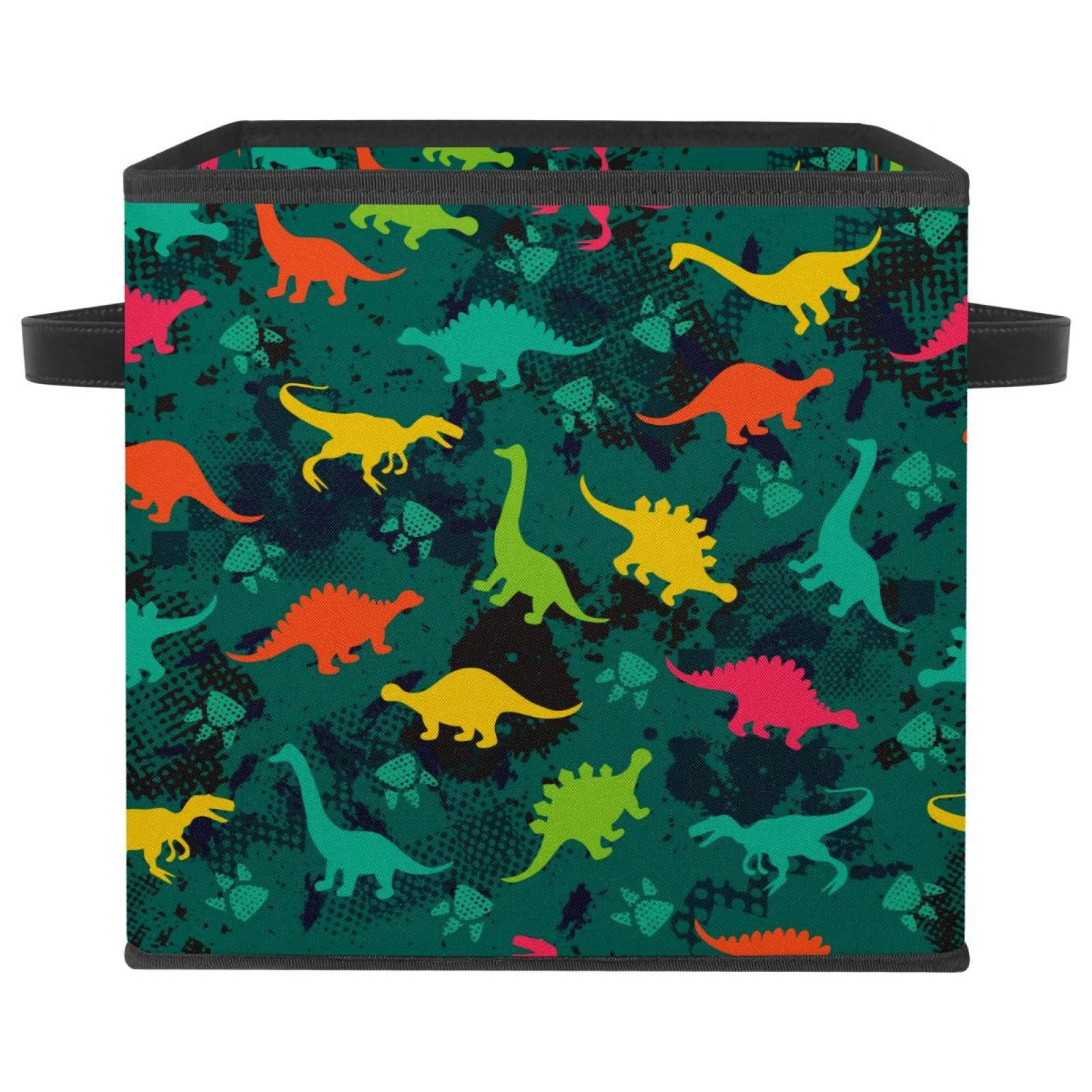 Boîte de rangement pliable cube à motif dinosaure en tissu avec poignées