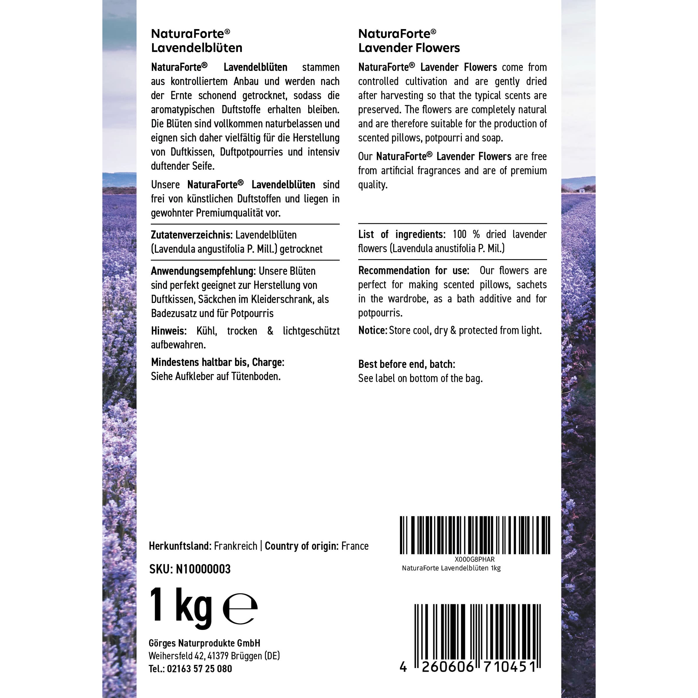 NaturaForte fiori di lavanda 1 kg Lavanda senza additivi 1000 g – bluastro – profumo intenso – Fiori di lavanda secchi – per cuscini profumati, tè alla lavanda o sacchetti di lavanda – Potpourri profumato