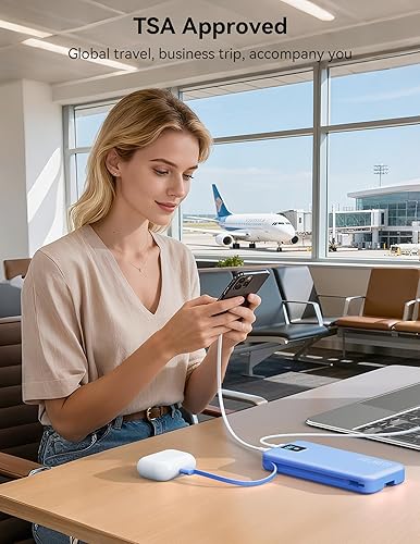Miniatura 9 de Cargador portátil, cargador de batería de carga rápida de 12000 mAh 22.5 W con cables integrados y enchufe de pared, paquete de batería esencial