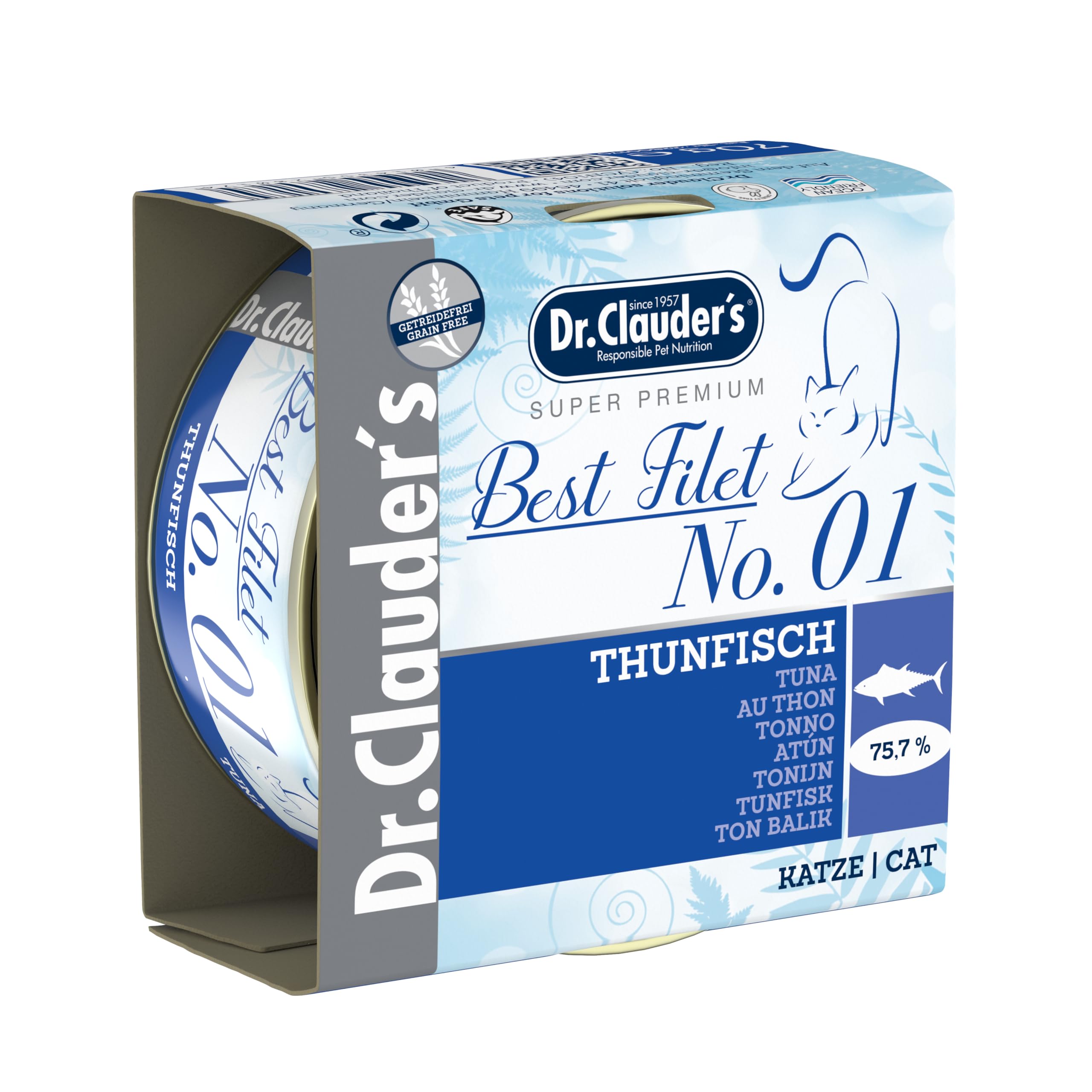 Dr. Clauder's | Mokra karma dla kotów Premium | Najlepsza odmiana filet | Puszki 24 x 70 g | Różne smaki | (Tuńczyk)