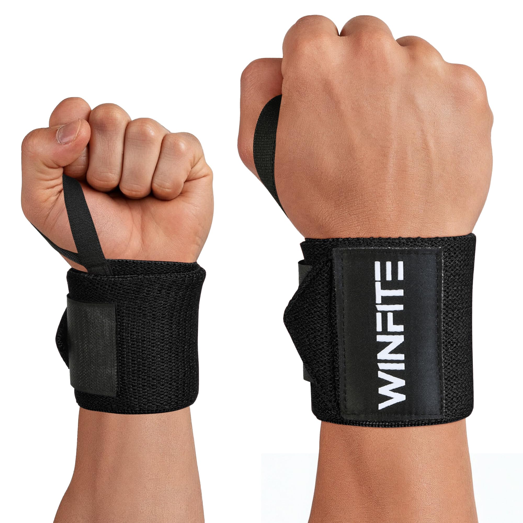 WINFITE Weight Lifting Wrist Wraps with Thumb Loop – 18 Inch Heavy Duty Adjustable Gym Wrist Support Straps for Bench Press, Powerlifting, Bodybuilding, Fitness & Strength Training (BLACK)