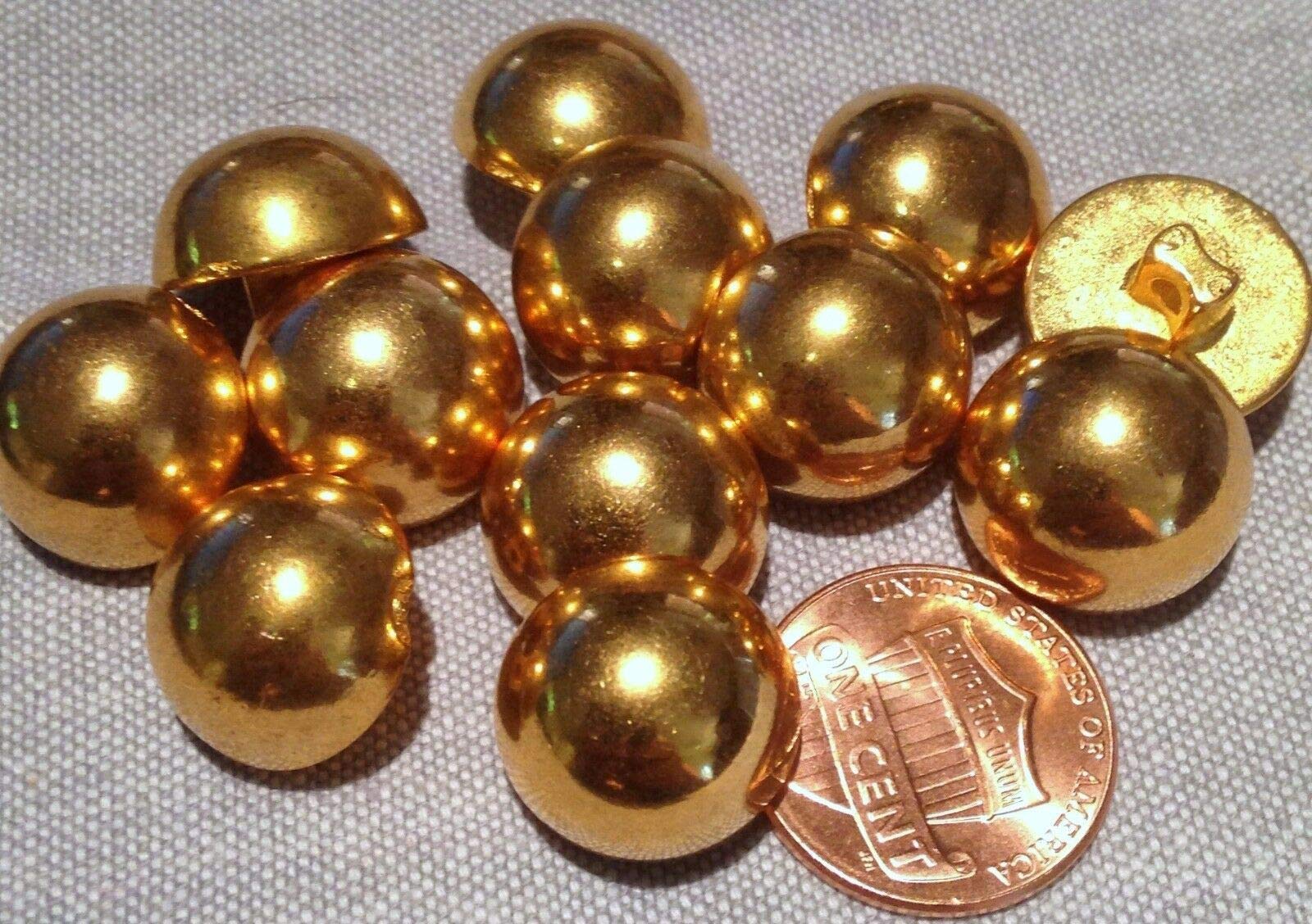12 Shiny Domed Gold Tone Plastic Shank Buttons 9/16" 15mm