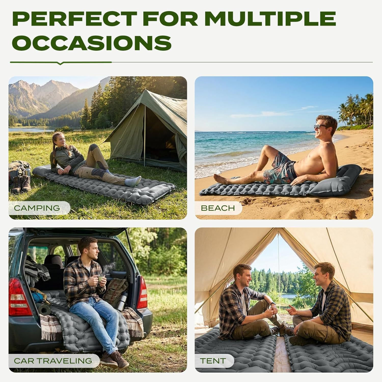 Isomatte Camping mit integrierter Fußpumpe 8cm Dicke Aufblasbare Campingmatte Outdoor, Wasserdicht & Reißfest 50D Nylon Ultraleicht Luftmatratze für Zelt, Wandern, Grau, 193x68x8cm