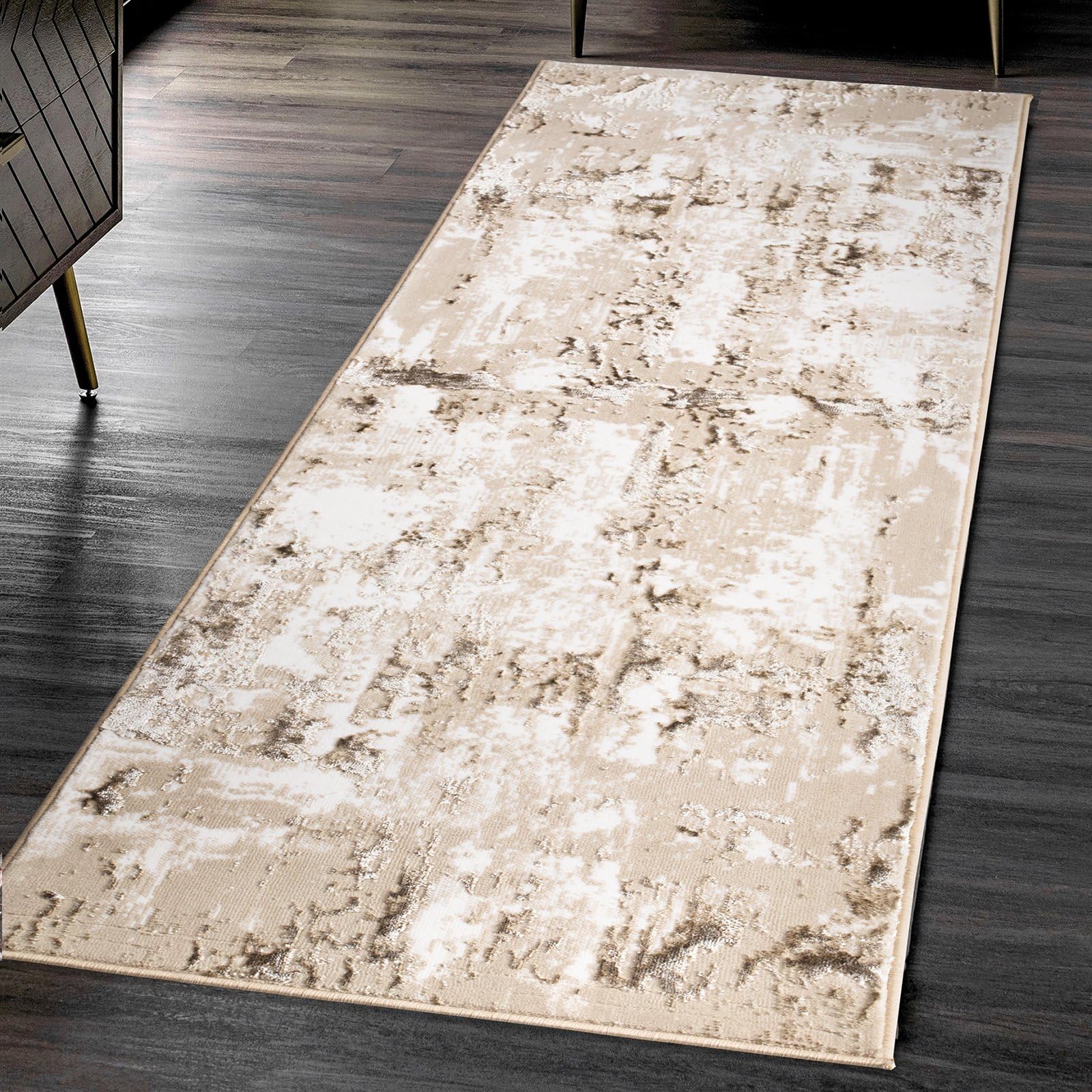 renoazul® Turkish Pattern Washable Runner Rug, 2 ft x 7 ft 3 in, 60 x 220 cm, Abstract Beige, Jute Back Small Runner for Hallway, Lounge, Corridor, and Narrow Passage — image 1