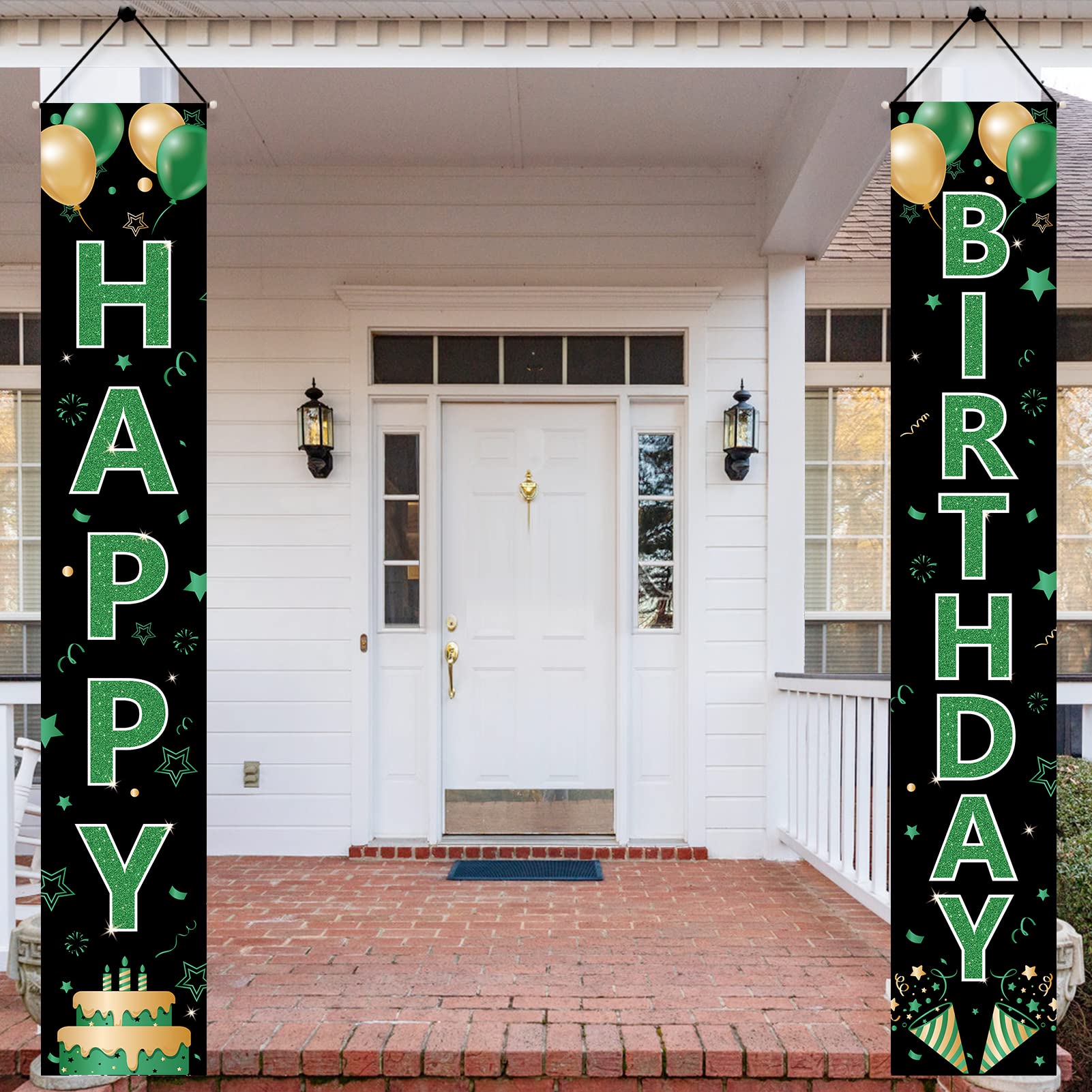 Zielony baner na drzwi urodzinowe dekoracje dla kobiet mężczyzn, zielony czarny złoty 'Happy Birthday' ganek znak artykuły imprezowe, 16. 18. 21. 30. 40. 50. 60. urodziny dekoracja do wnętrz i na