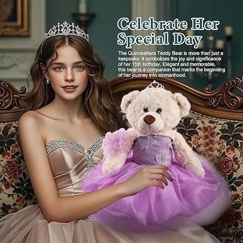 Miniatura 4 de Muñeca de quinceañera con vestido de membrillo con vestido, decoraciones de quinceañera, regalos de decoración de quinceañera, OSO de peluche para