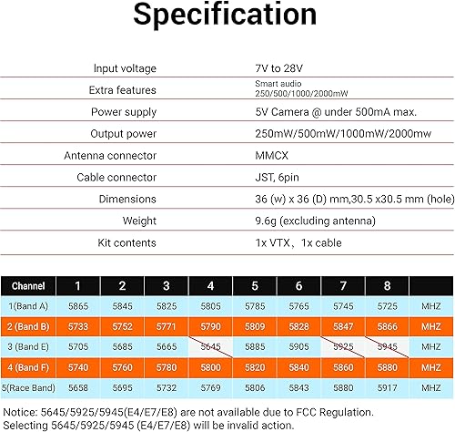 Miniatura 8 de Transmisor conmutable de largo alcance de 5.8 GHz FPV VTX PIT25050010002000 mW compatible con configuración OSD con audio inteligente y micrófono