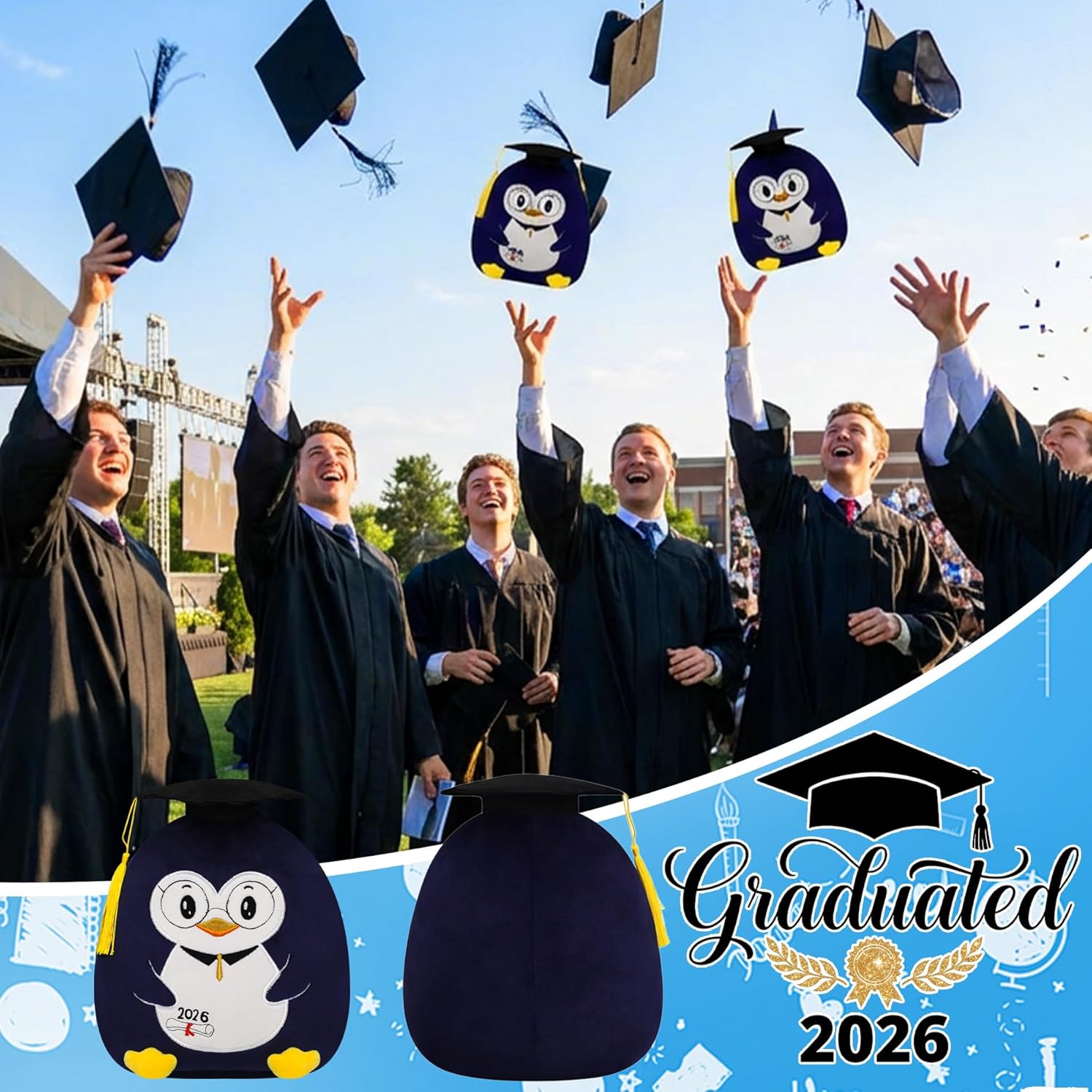 Graduation Plush Penguin Stuffed Animal - 2026 Grad Penguin Stuffed Animals Doctoral Hat Graduation Gifts 10 Inch - Image 6