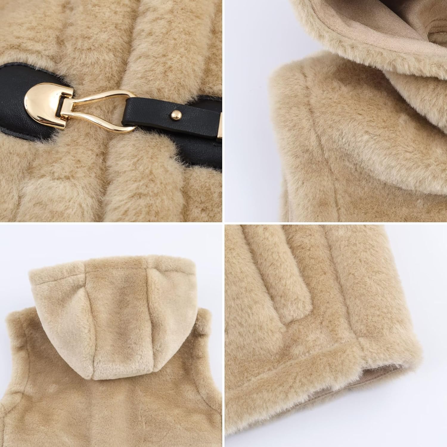 Chevara Women’s Fuzzy Faux Fur Vest Snap Button Up Hooded Gilet Waistcoat With Pockets