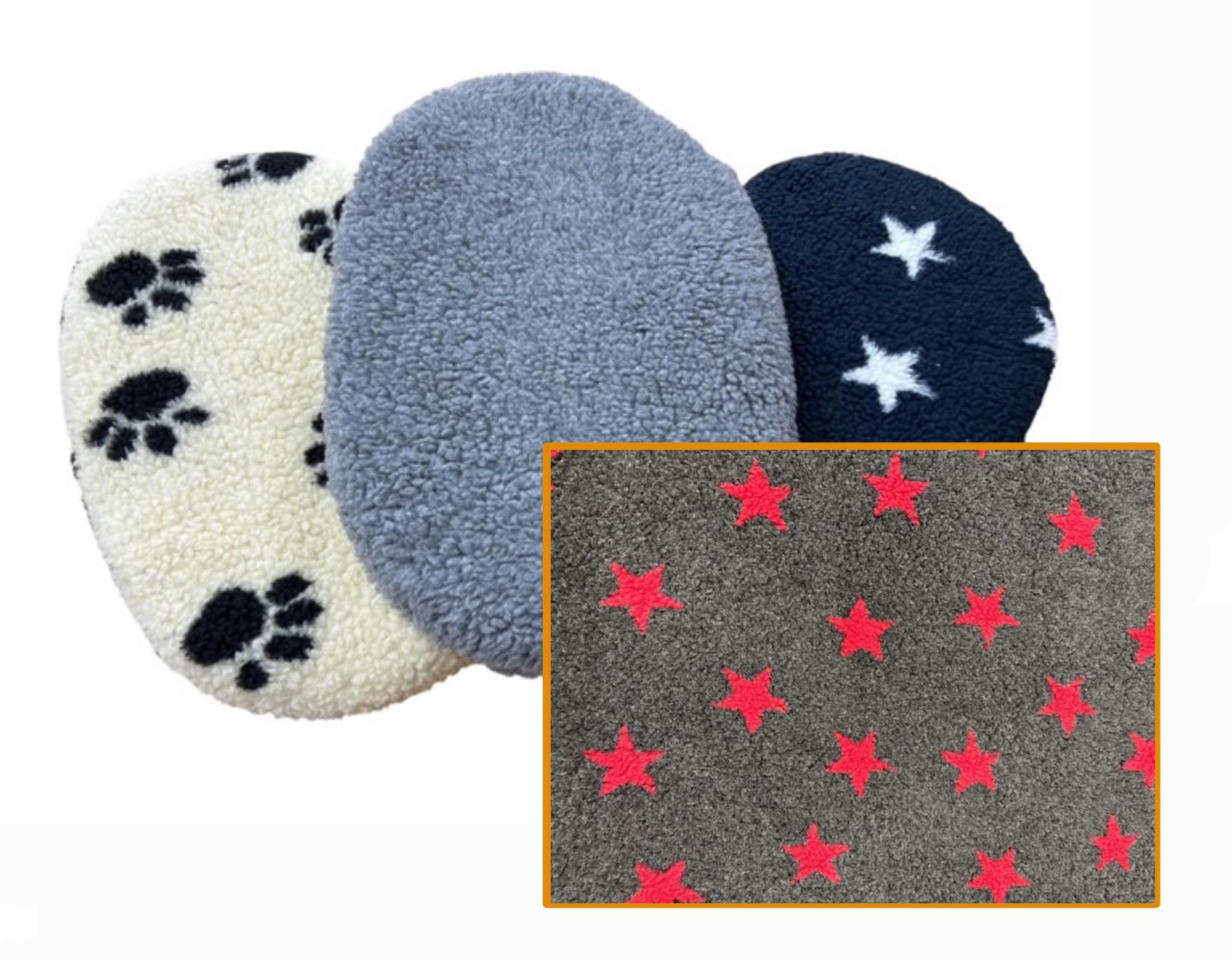 PnH® Sherpa Fleece Firm Fibre Pad for Oval Shaped Dog Beds, Generous 6cm Deep For Comfort - 7 SIZES - MANY COLOURS (Charcoal with Red Stars, 27") — image 1