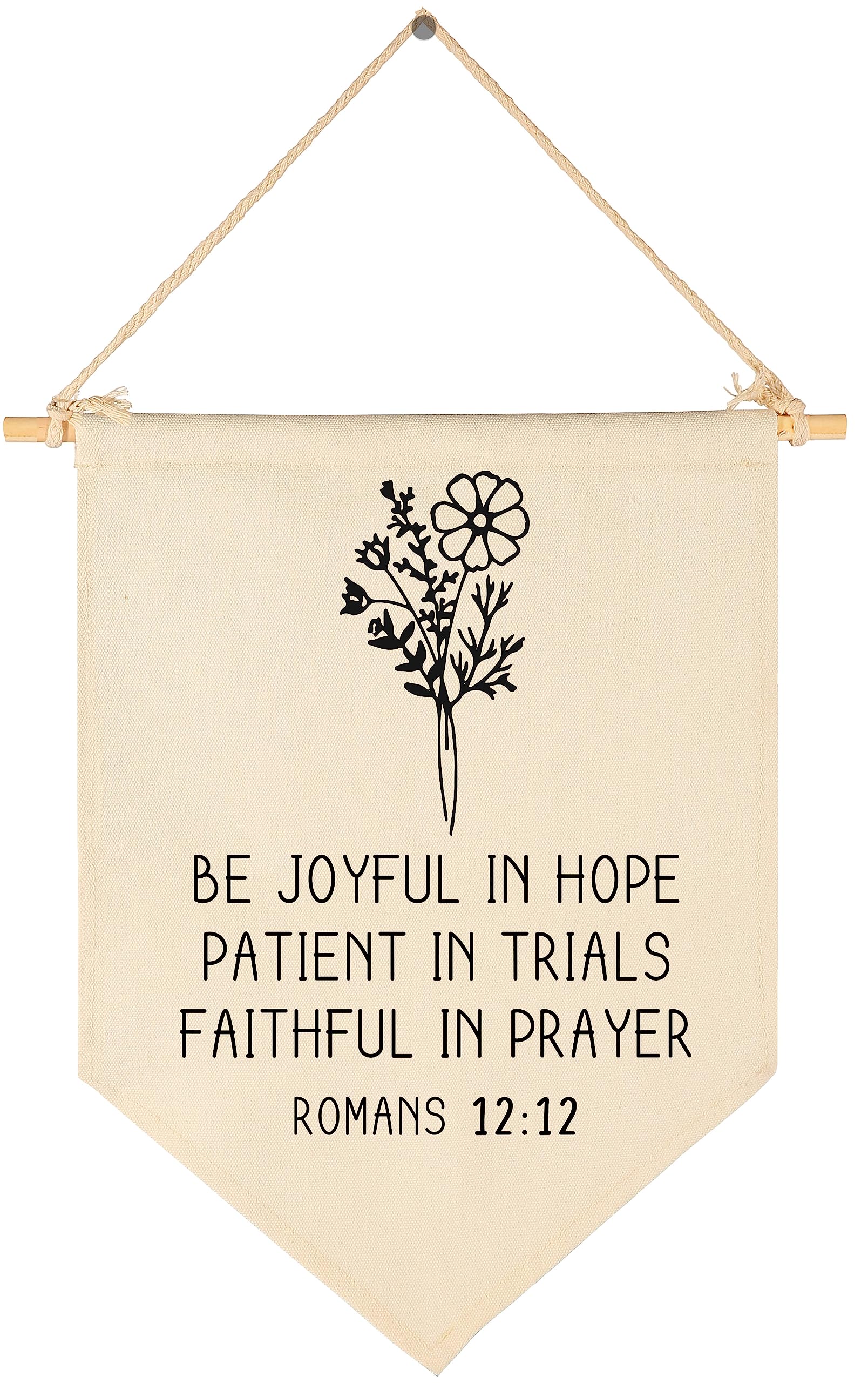 Be Joyful In Hope Patient - Hanging Banner Pennant Flag Wall Sign Gift - Bible Verse Wall Decor - Floral Christian Living Room Bedroom Decor -