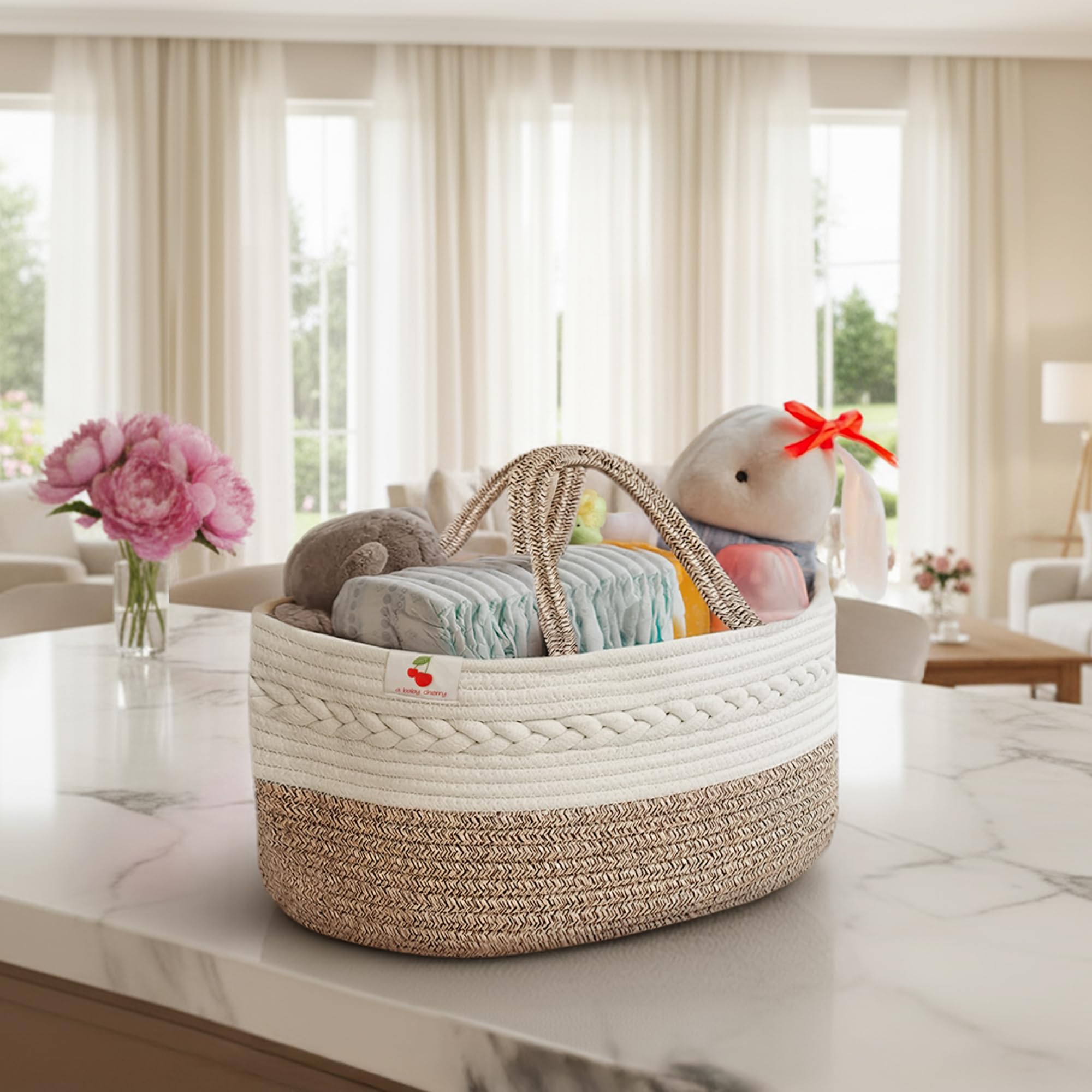 Cotton-Diaper Baby Products Caddy|Baby Bags For Newborn|Diaper Caddy Bag Organizer Large Capacity(40 * 28 * 20Cm)|Nursery Storage Bin And Car Organizer For Diapers And Wipes(Brown)