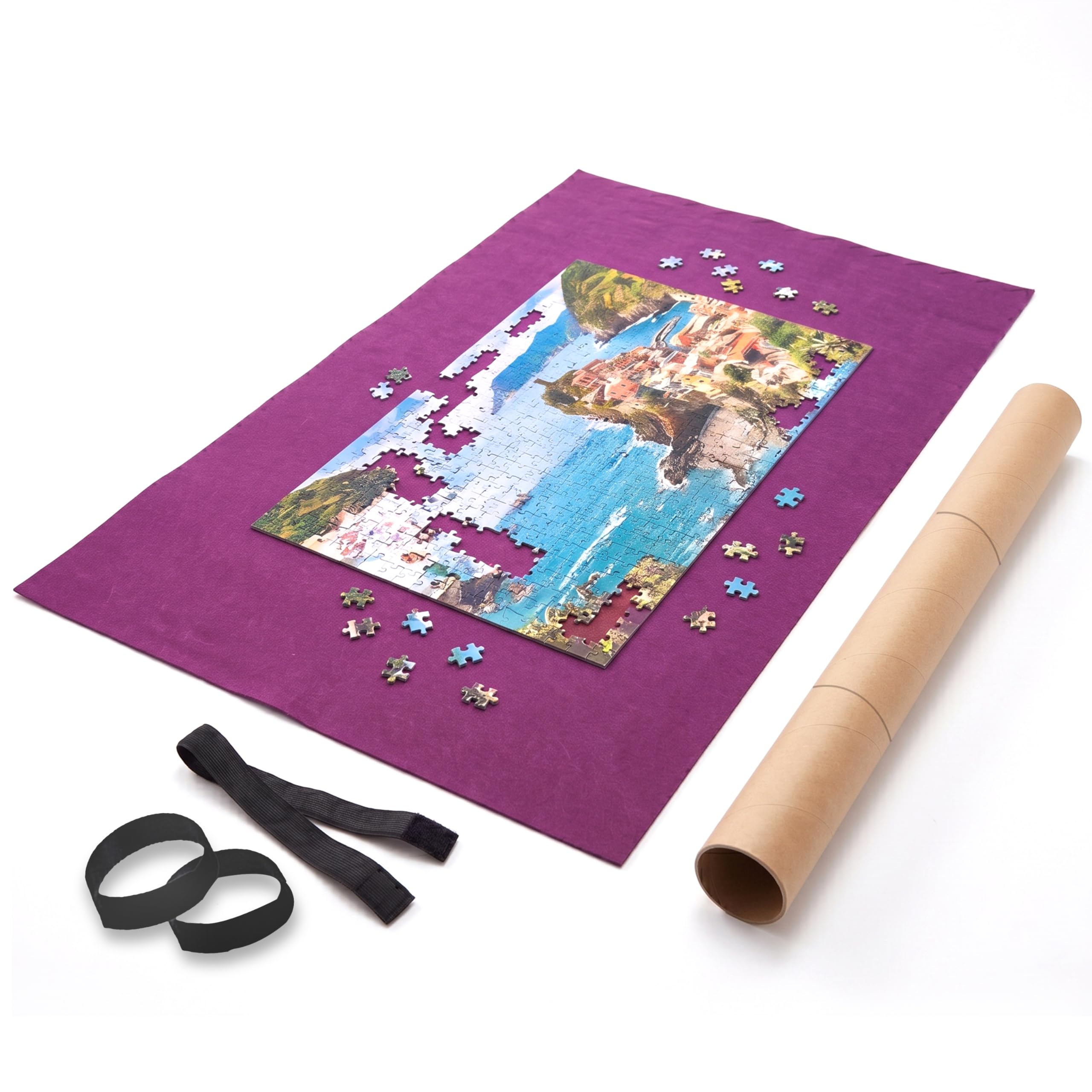The Magic Toy Shop Large Roll Up Jigsaw Puzzle Mat Roll, 3000 Pieces, Purple – Acrylic Felt Surface, Includes Tube & 3 Straps – Secure Puzzle Storage, Space-Saving, Portable, Ideal for Jigsaw Lovers