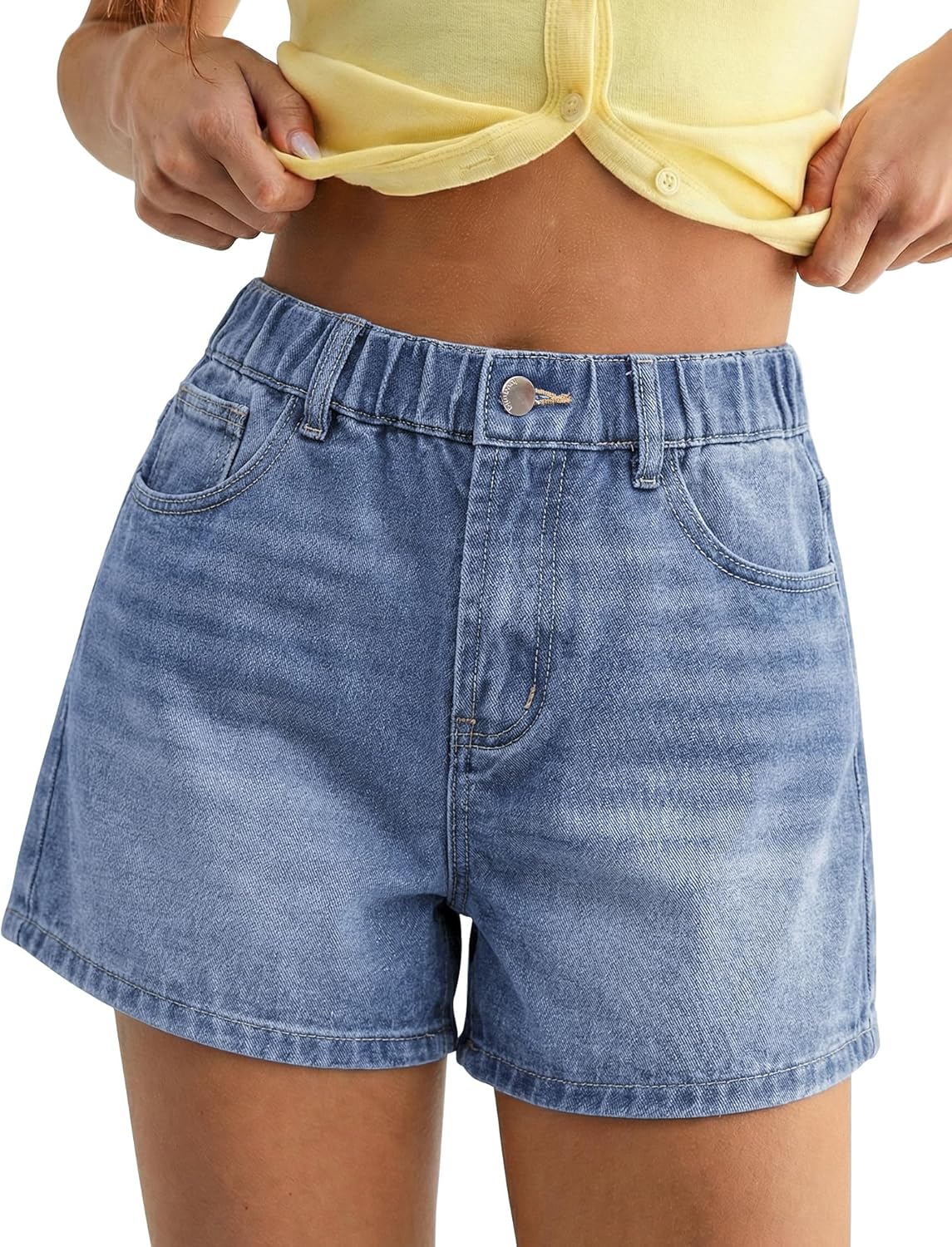 luvamia Jean Shorts for Women High Waisted Baggy Wide Leg Elastic Waist Mom Denim Shorts 4" Inseam Casual Summer Jorts