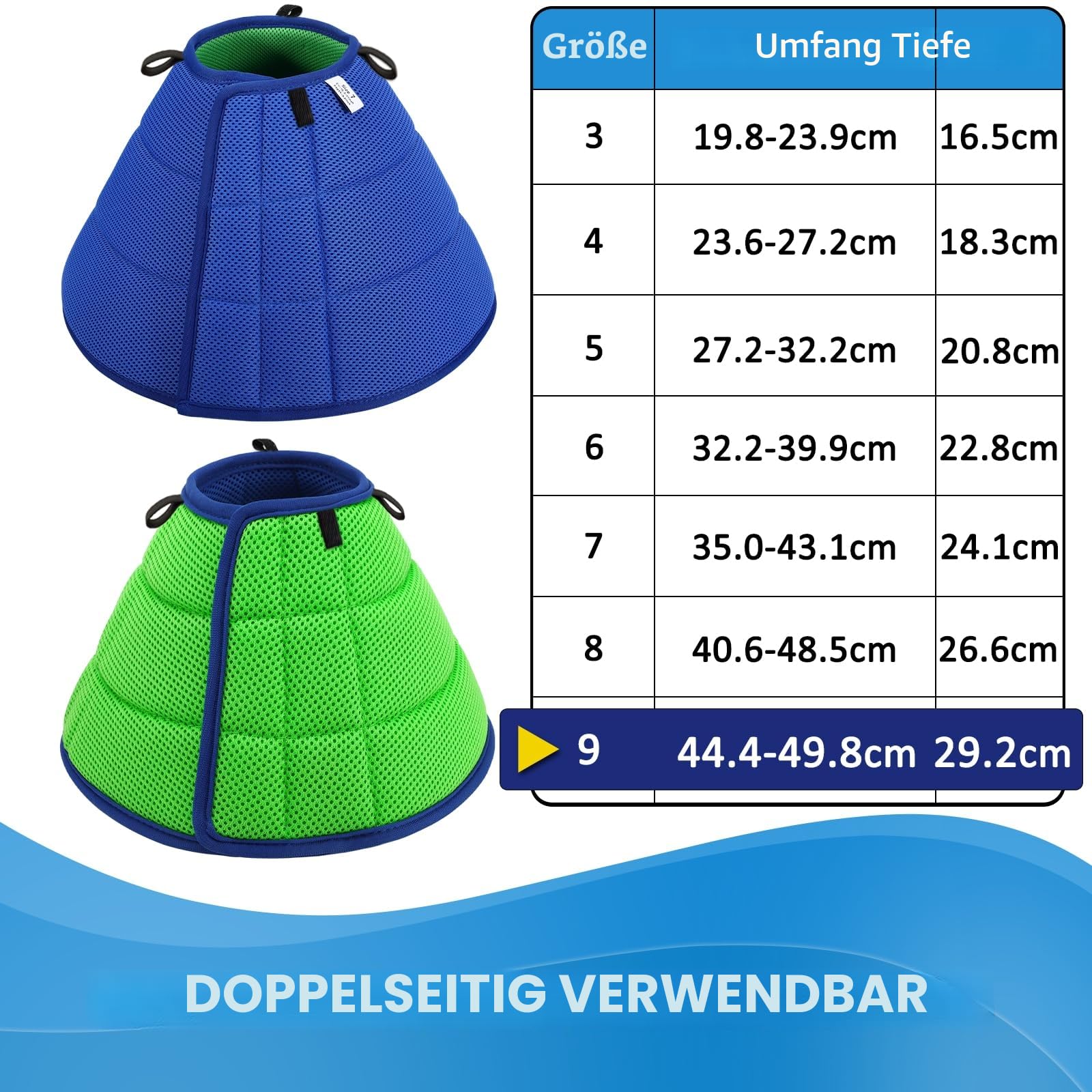 Halskrause Hund Weich, Hundekragen Leckschutz, Atmungsaktive Halskrausen für Hunde, Einstellbarer Schutzkragen Leckschutz Hund, Leicht Halskragen Hunde(Size 9, Blau)
