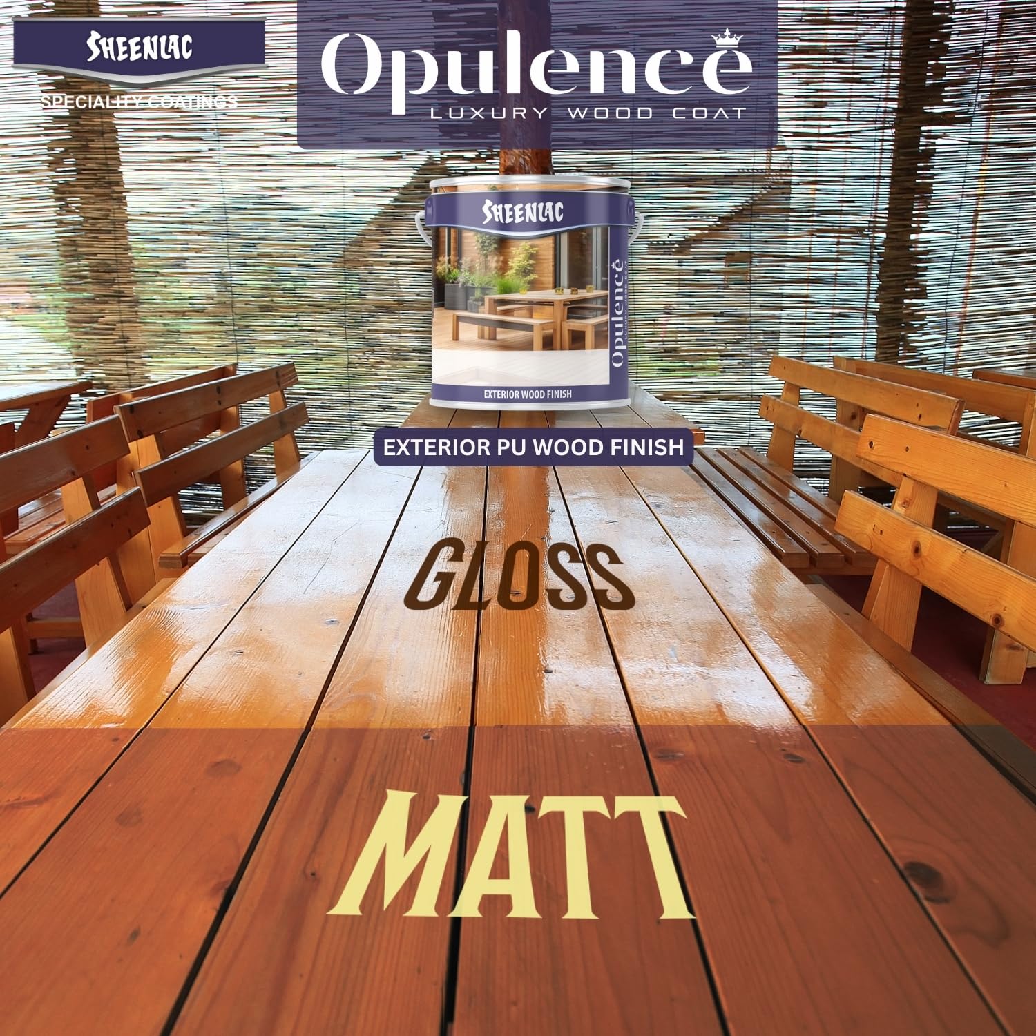 Sheenlac Opulence Luxury Exterior Polyurethane Polish for Furniture | Clear Wood Coating | Matt and Glossy Finish Wood Varnish (Sealer, 4 Liter) 4
