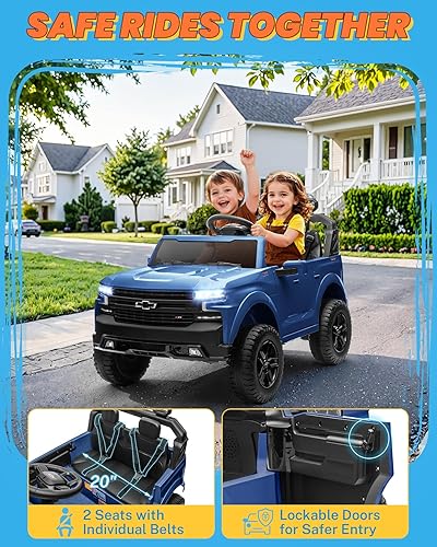 Miniatura 6 de ENYOPRO - Auto eléctrico de 24 V y 2 plazas para niños, con licencia Chevy Silverado LT Trail Boss con control remoto, suspensión de metal, arranque