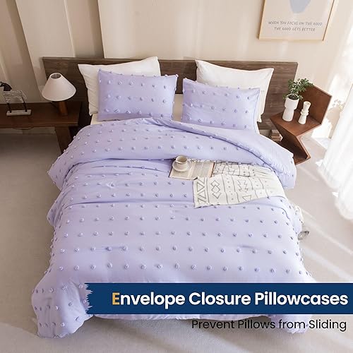 Miniatura 5 de Paxrac Dreamy - Juego de edredón de lavanda tamaño Queen, juego de cama de 3 piezas, ropa de cama ligera lila, edredón de microfibra suave y