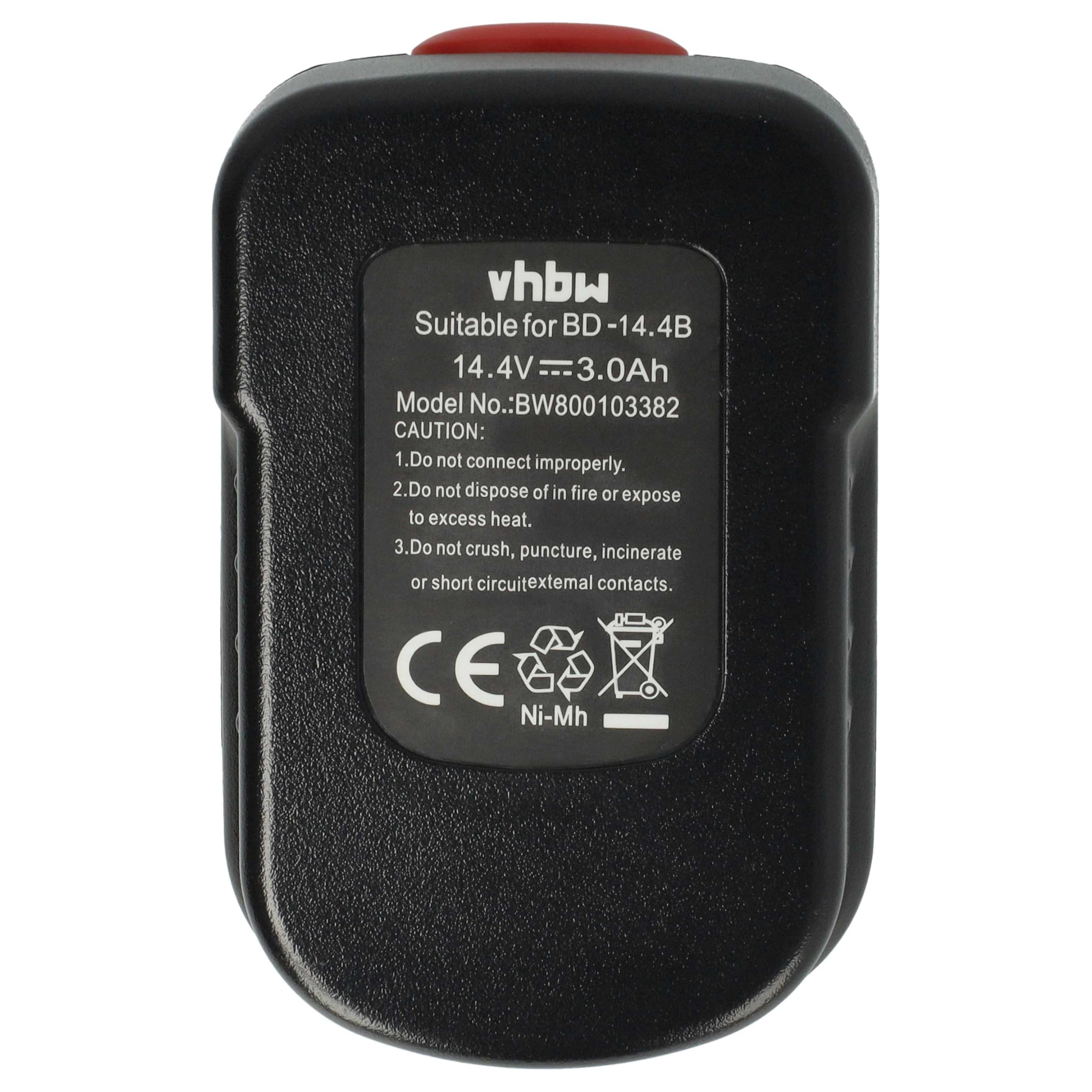 vhbw 3x batteria compatibile con Black & Decker HP148F2, HP148F2B, HP148F3B, HP148F3K, HP148F2K, HP148F2R utensile (3000 mAh, NiMH, 14,4 V)