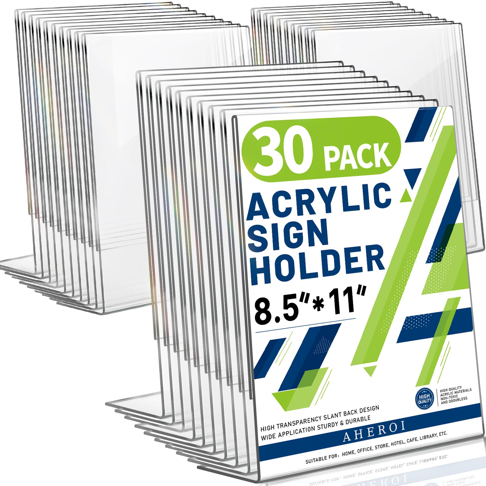 Aheroi Acrylic Sign Holder 8.5 x 11, 30Pcs Plastic Sign Holder 8.5 x 11 Standing, Clear Paper Holders Acrylic Paper Document Holders, Plastic Stands