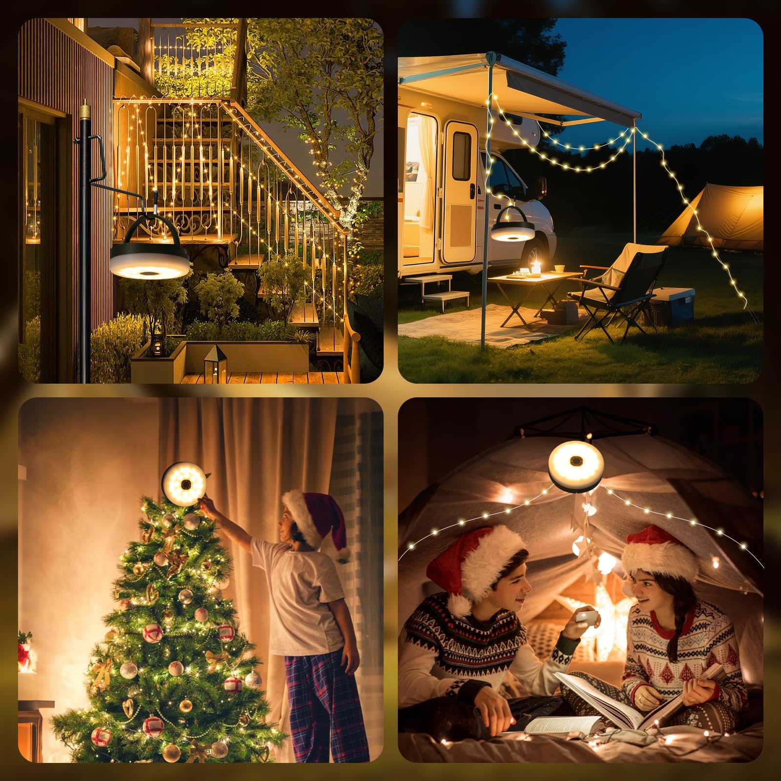 Guirlande Lumineuse Extérieure Rétractable 10 M - 5 Modes, étanche IP44, Batterie 2000 MAh USB - Pour Camping, Terrasse, Fête