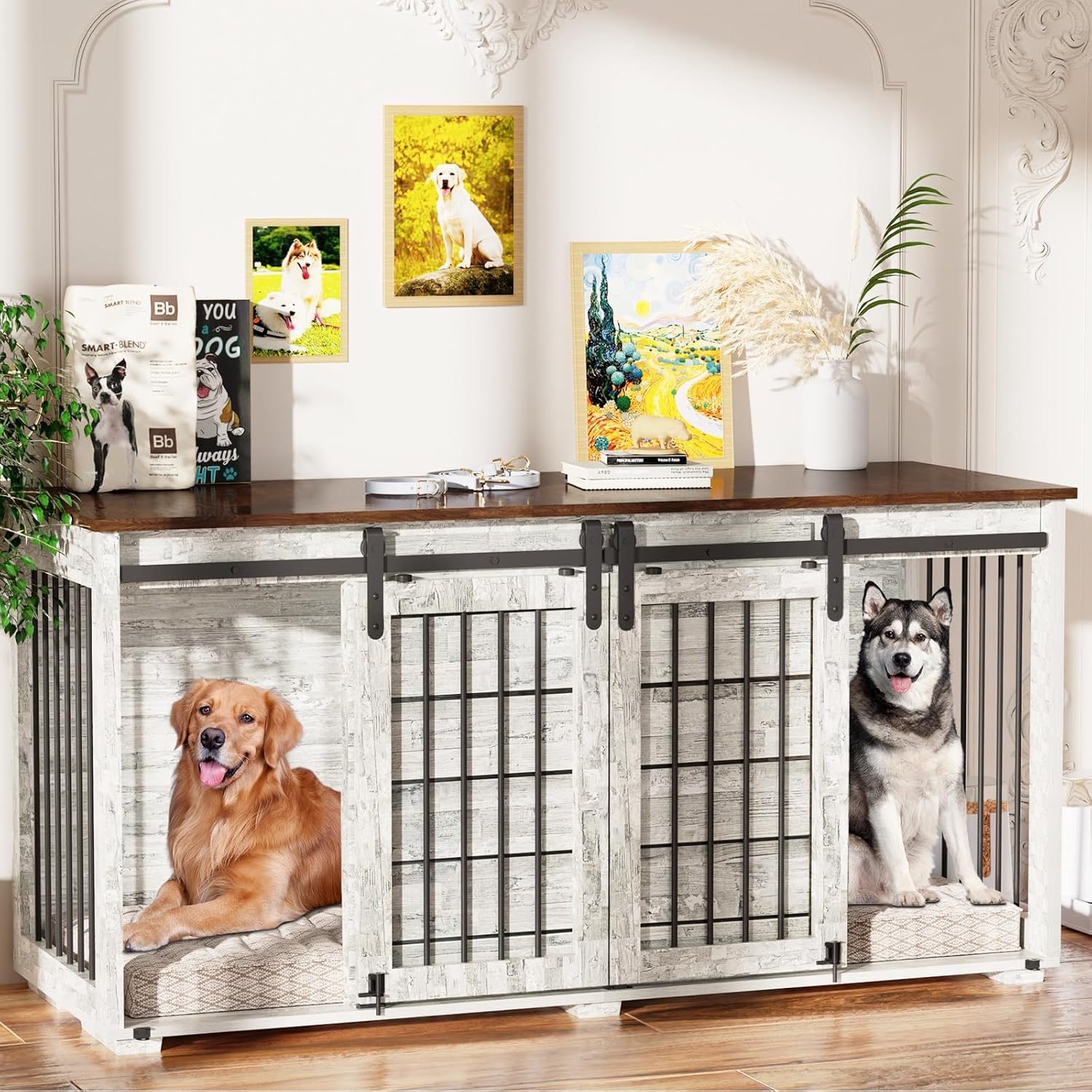 Dog Crate Tv Stand EBE Dog Crate Furniture, 63''Wooden Dog Kennel