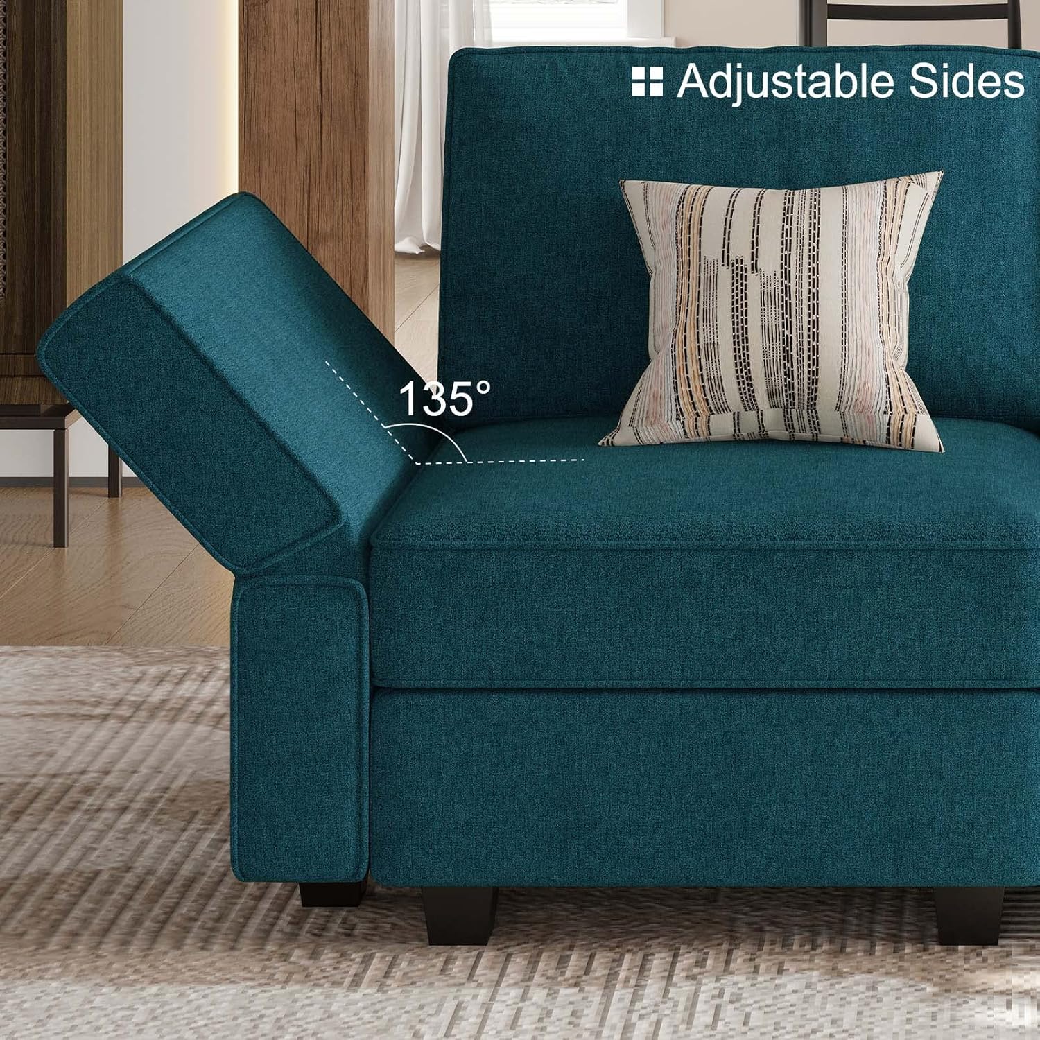 Belffin Modular Sectional Sofa Fabric U Shaped Couch Double Chaise Sectional Couch Convertible Ottoman Sofa with Storage Peacock Blue