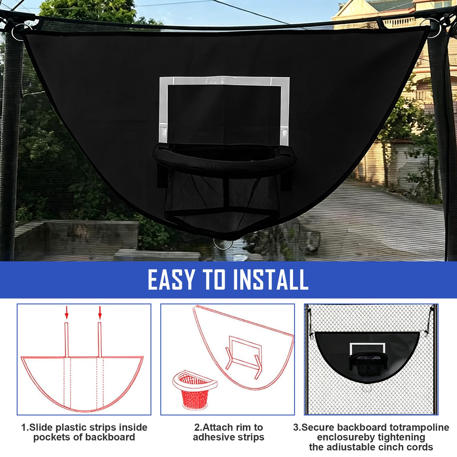 MeYuxg Trampolin Basketballkorb Set,Mini Basketballkorb Abreißrand zum Eintauchen Wasserdicht Basketballkorb Trampolin Outdoor mit 3 Mini Basketbällen,Trampolin Zubehör für Kinder Erwachsene